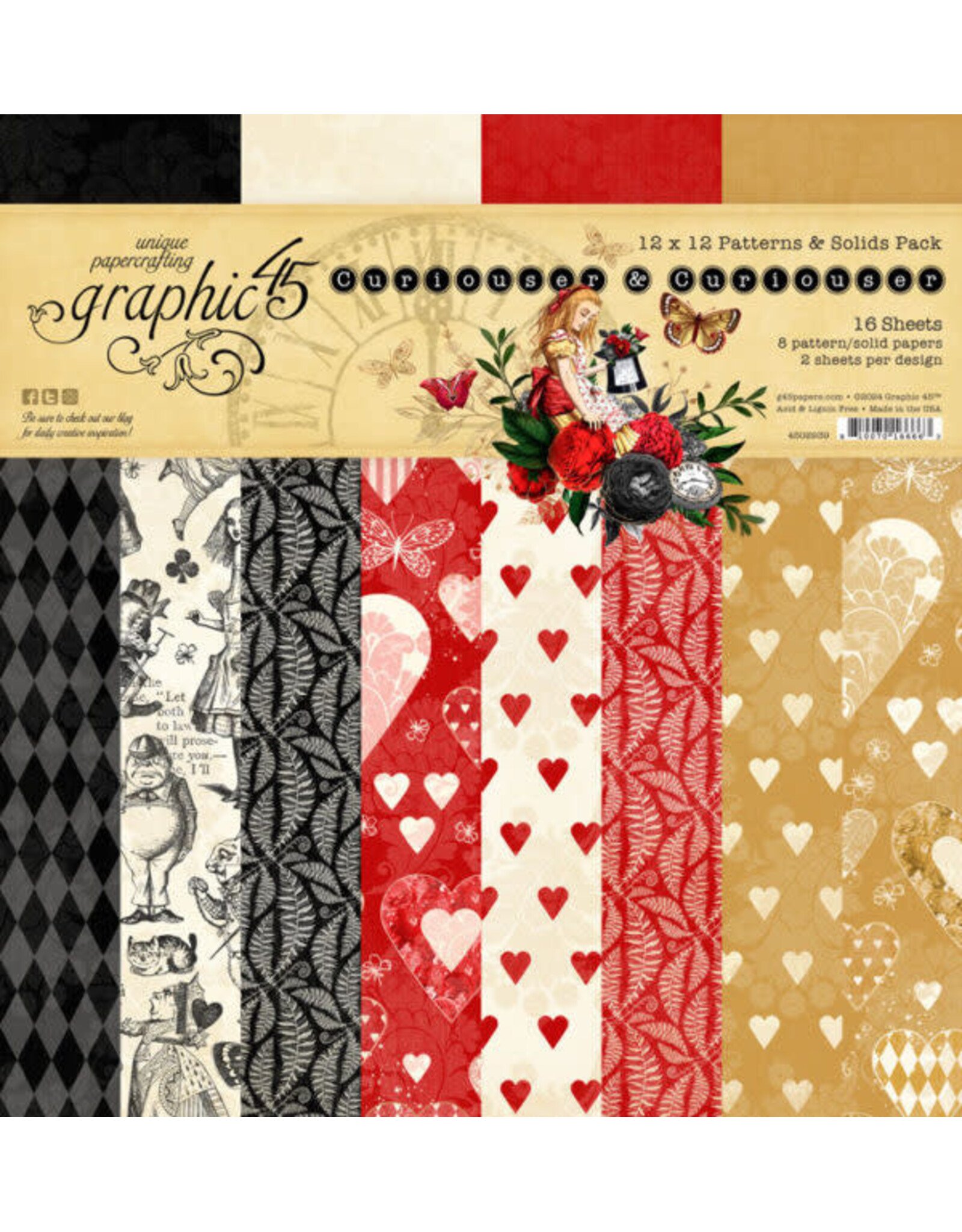 GRAPHIC 45 GRAPHIC 45 CURIOUSER & CURIOUSER PATTERNS & SOLIDS 12x12 COLLECTION PACK