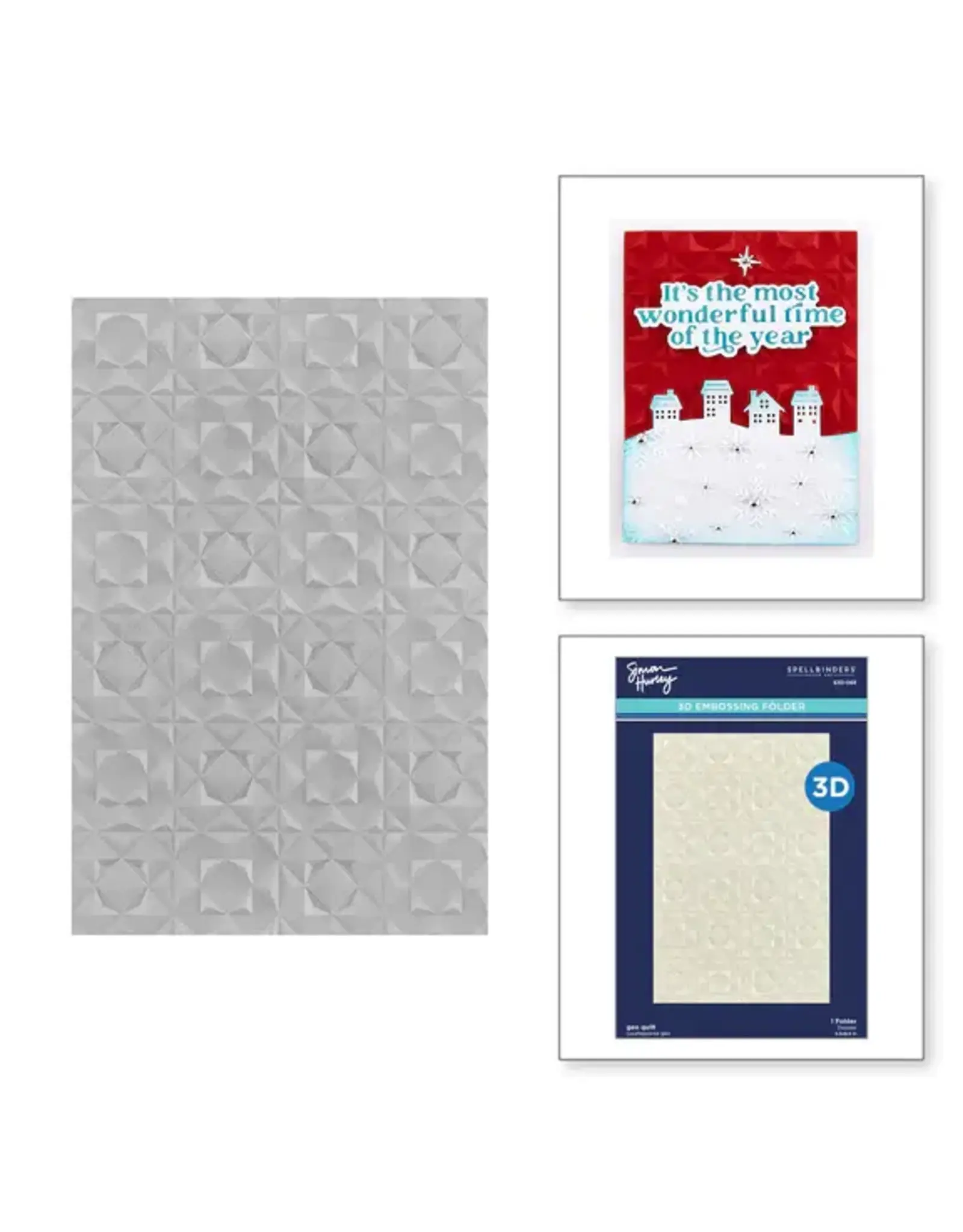 SPELLBINDERS SPELLBINDERS SIMON'S SNOW GLOBES COLLECTION GEO QUILT 3D EMBOSSING FOLDER