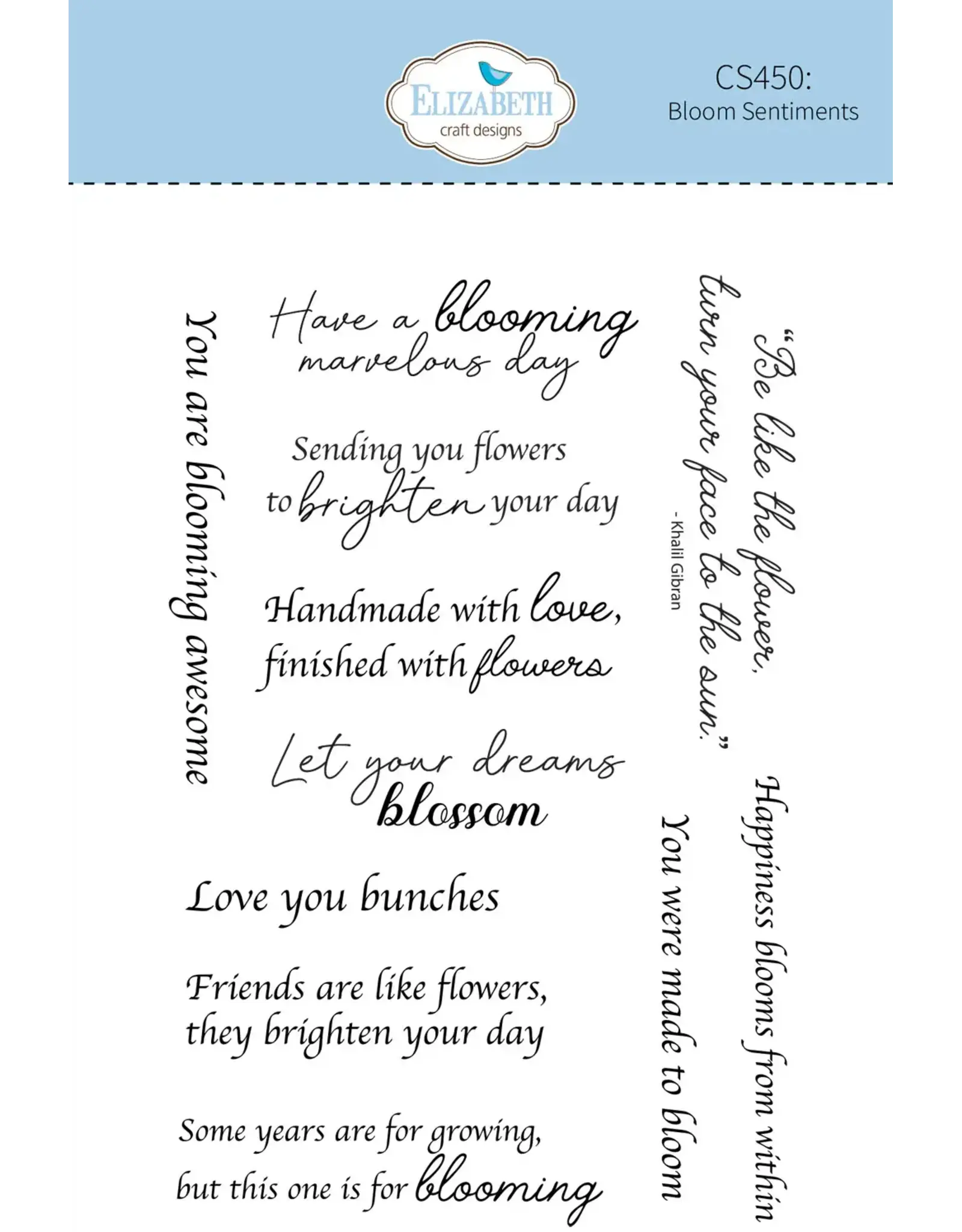 ELIZABETH CRAFT DESIGNS ELIZABETH CRAFT DESIGNS PAPER FLOWERS BLOOM SENTIMENTS CLEAR STAMP SET