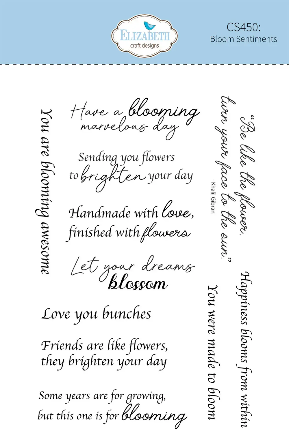ELIZABETH CRAFT DESIGNS ELIZABETH CRAFT DESIGNS PAPER FLOWERS BLOOM SENTIMENTS CLEAR STAMP SET