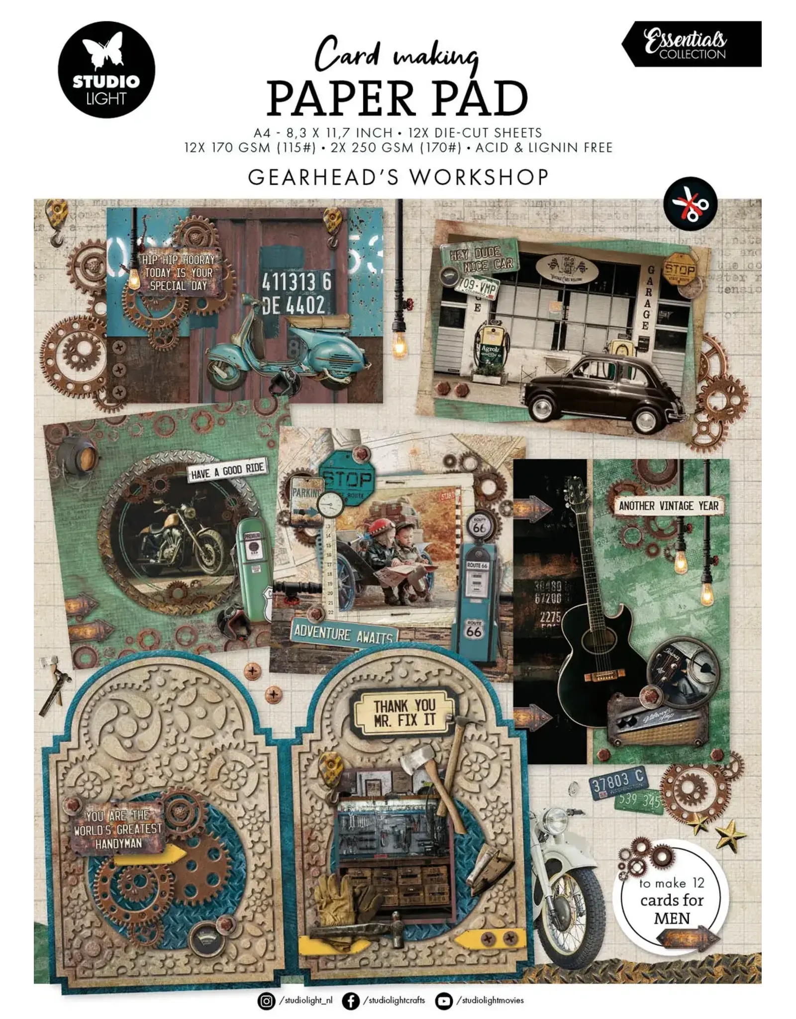 STUDIOLIGHT STUDIOLIGHT ESSENTIALS COLLECTION GEARHEAD WORKSHOP CARD MAKING PAD