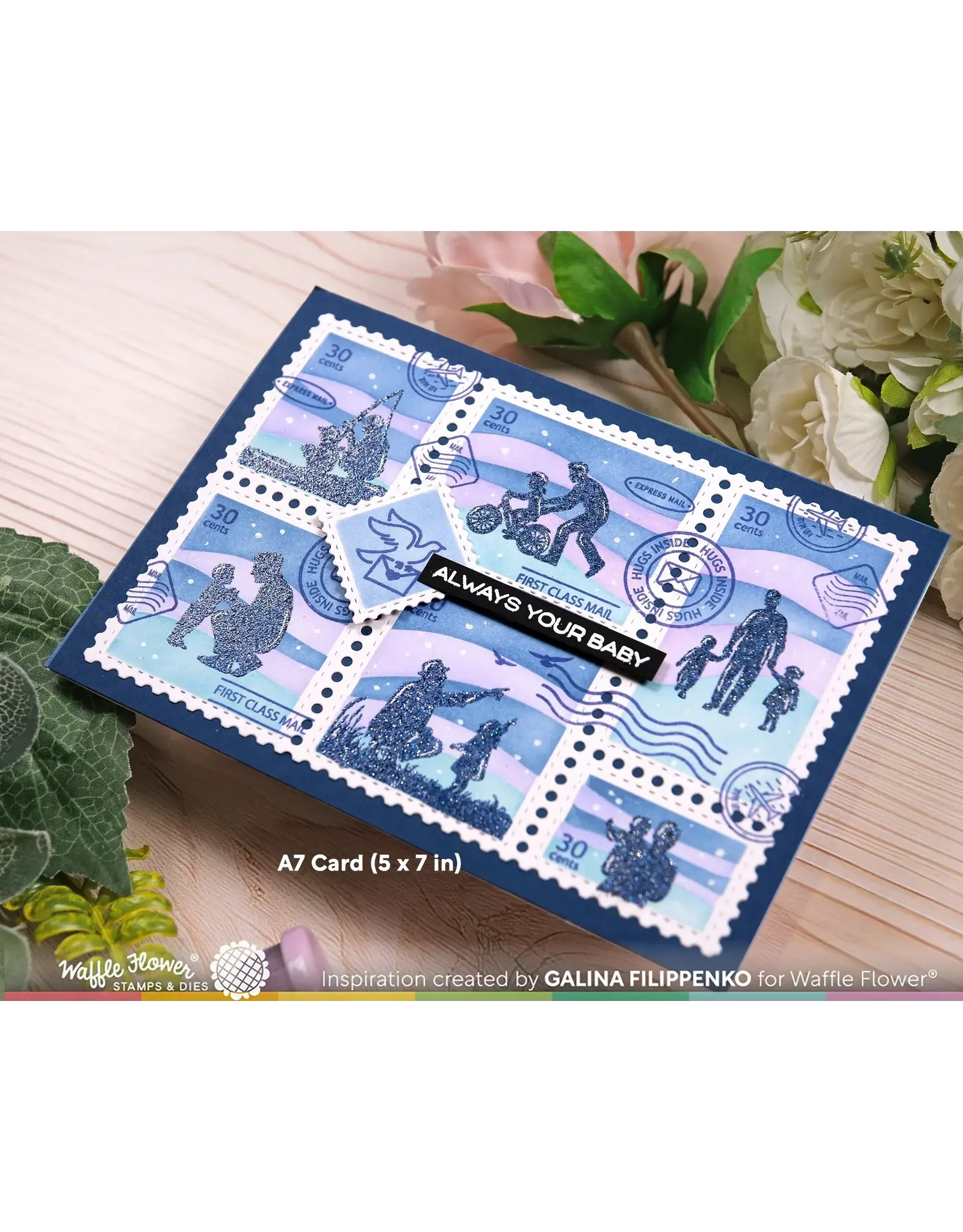 WAFFLE FLOWER WAFFLE FLOWER POSTAGE COLLAGE A7 INNER BLOCKS STENCIL SET