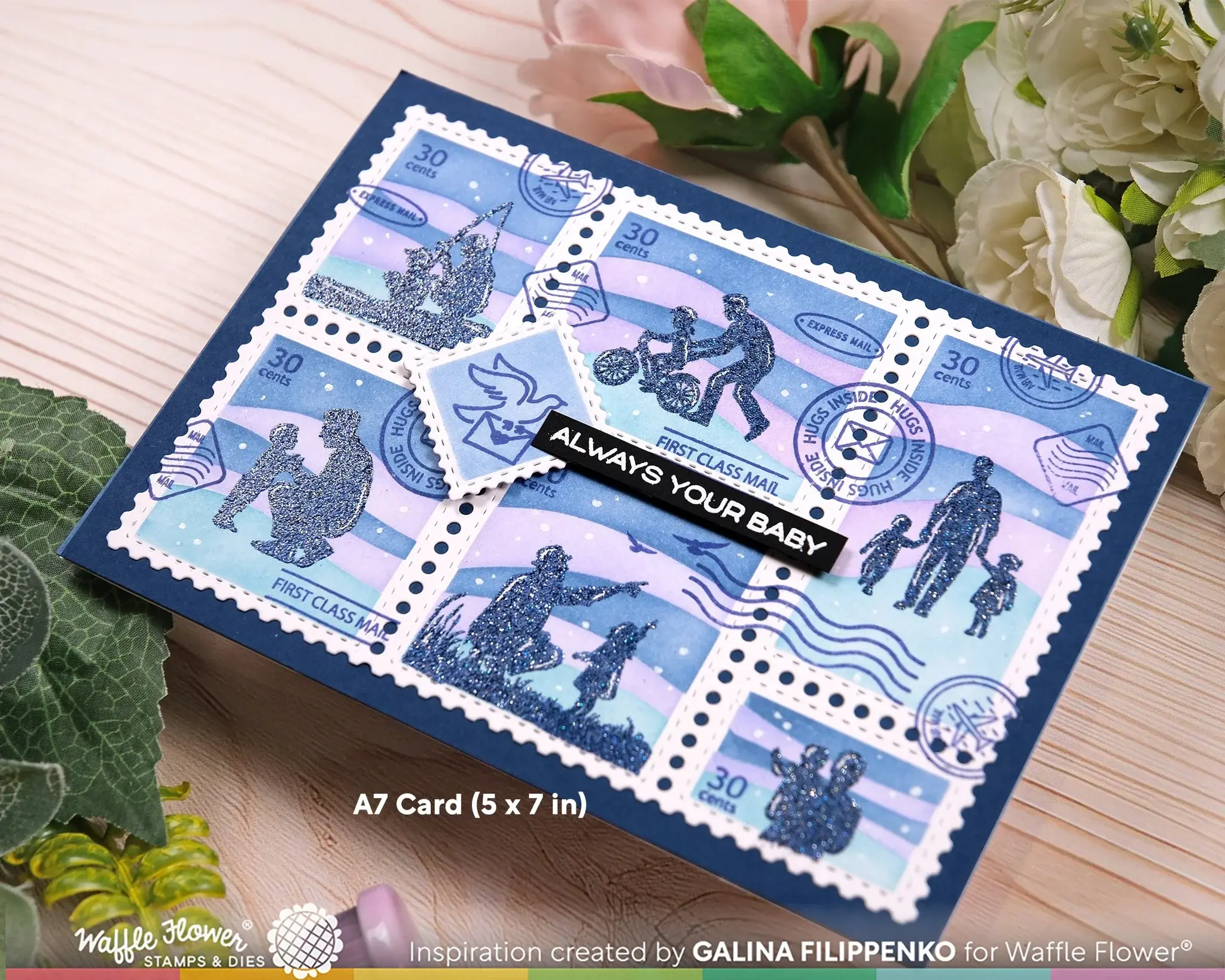 WAFFLE FLOWER WAFFLE FLOWER POSTAGE COLLAGE A7 INNER BLOCKS STENCIL SET