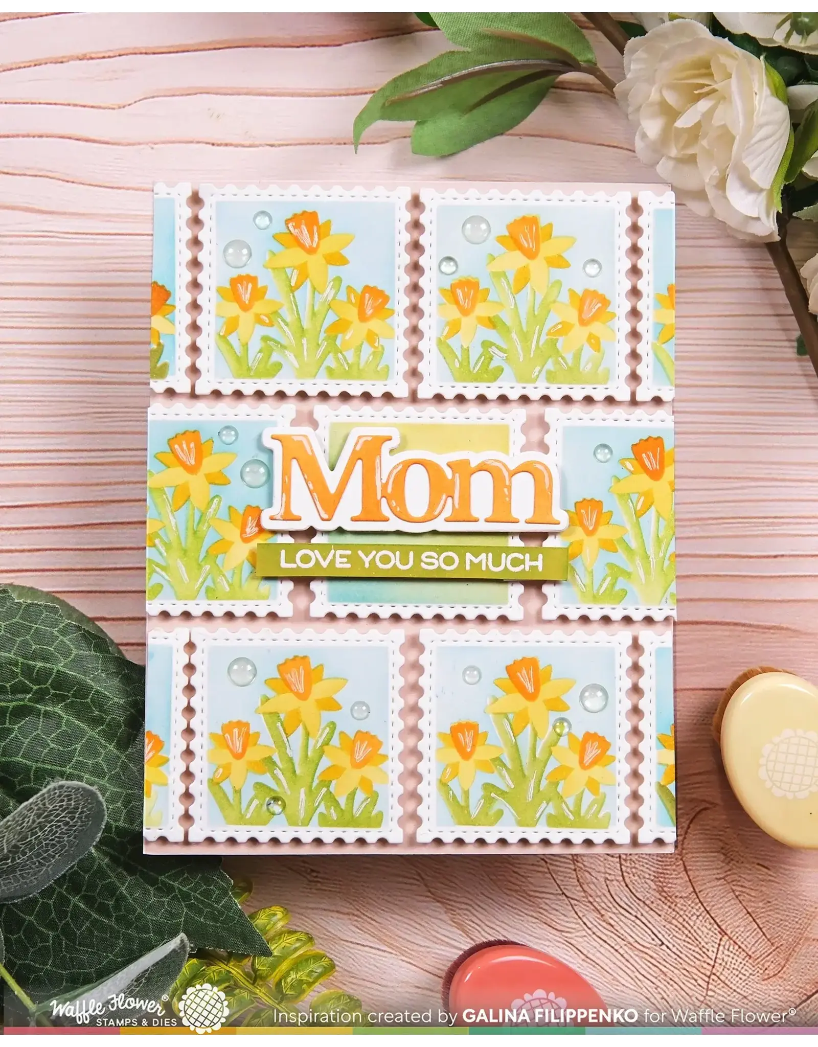 WAFFLE FLOWER WAFFLE FLOWER SQUARE POSTAGE DAFFODIL STENCIL