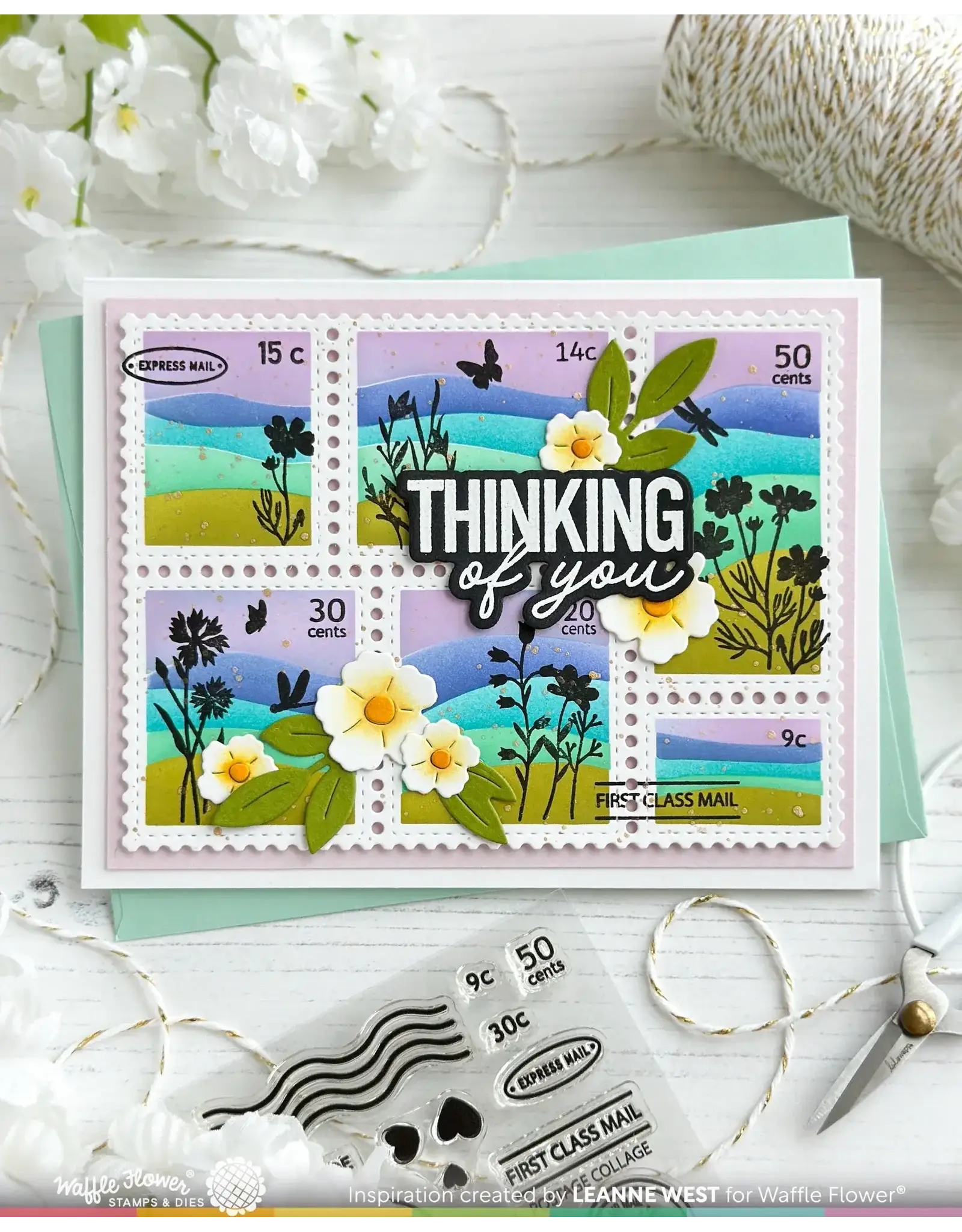 WAFFLE FLOWER WAFFLE FLOWER POSTAGE COLLAGE WAVY LINES STENCIL SET