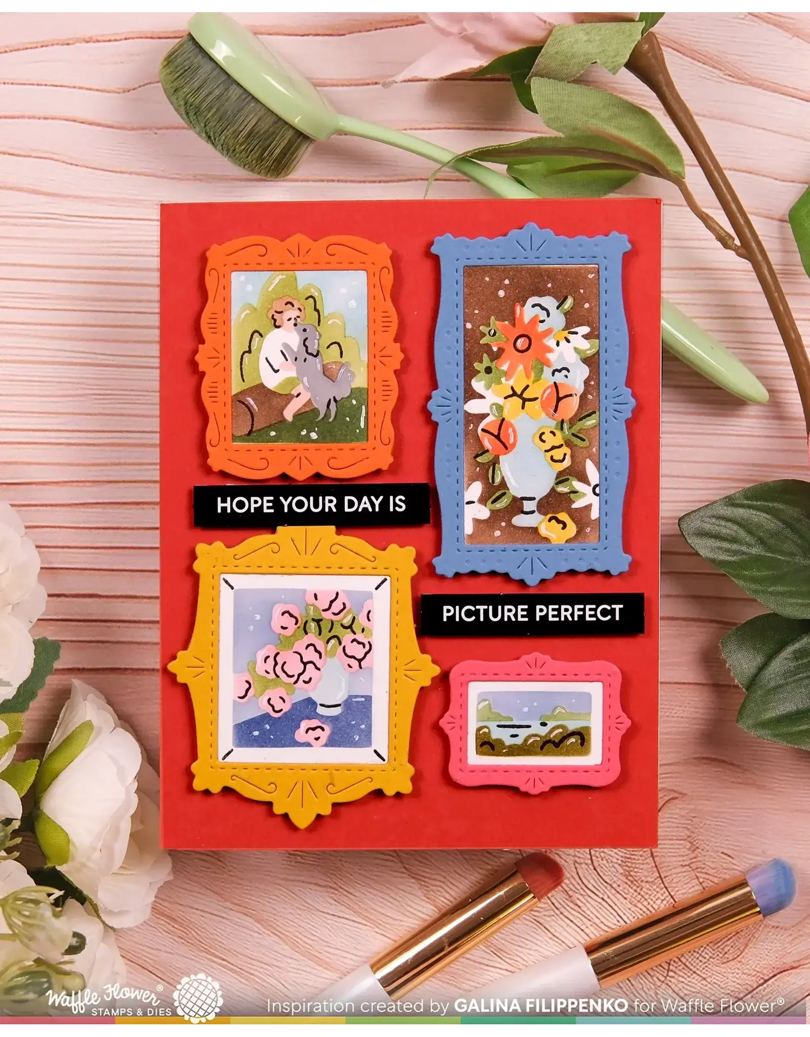 WAFFLE FLOWER WAFFLE FLOWER POSTAGE COLLAGE PICTURE PERFECT STENCIL SET