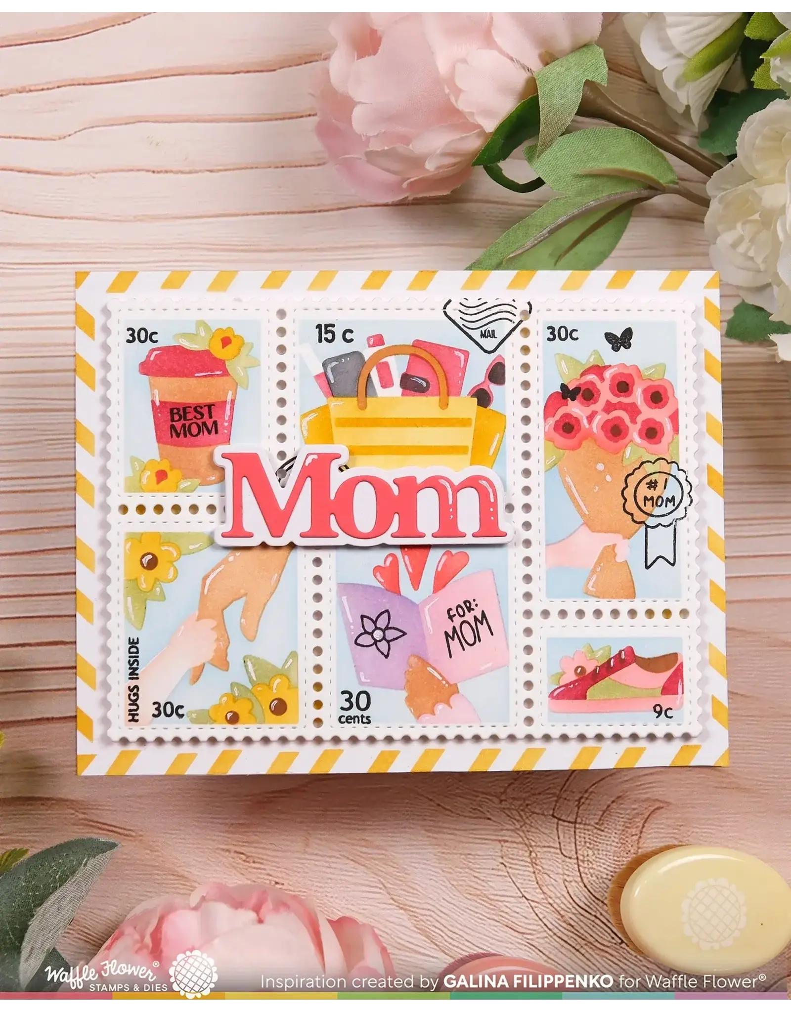 WAFFLE FLOWER WAFFLE FLOWER POSTAGE COLLAGE MOM STENCIL SET