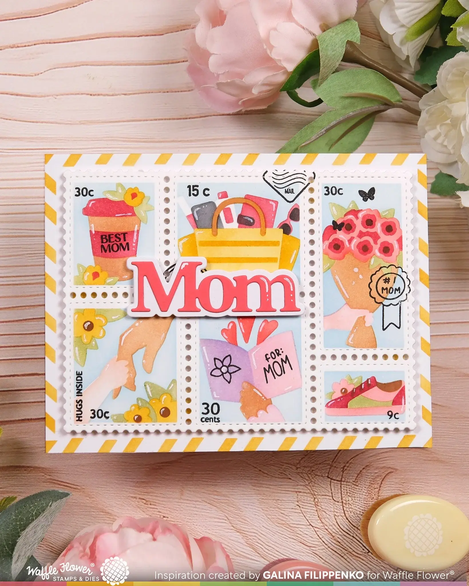 WAFFLE FLOWER WAFFLE FLOWER POSTAGE COLLAGE MOM STENCIL SET