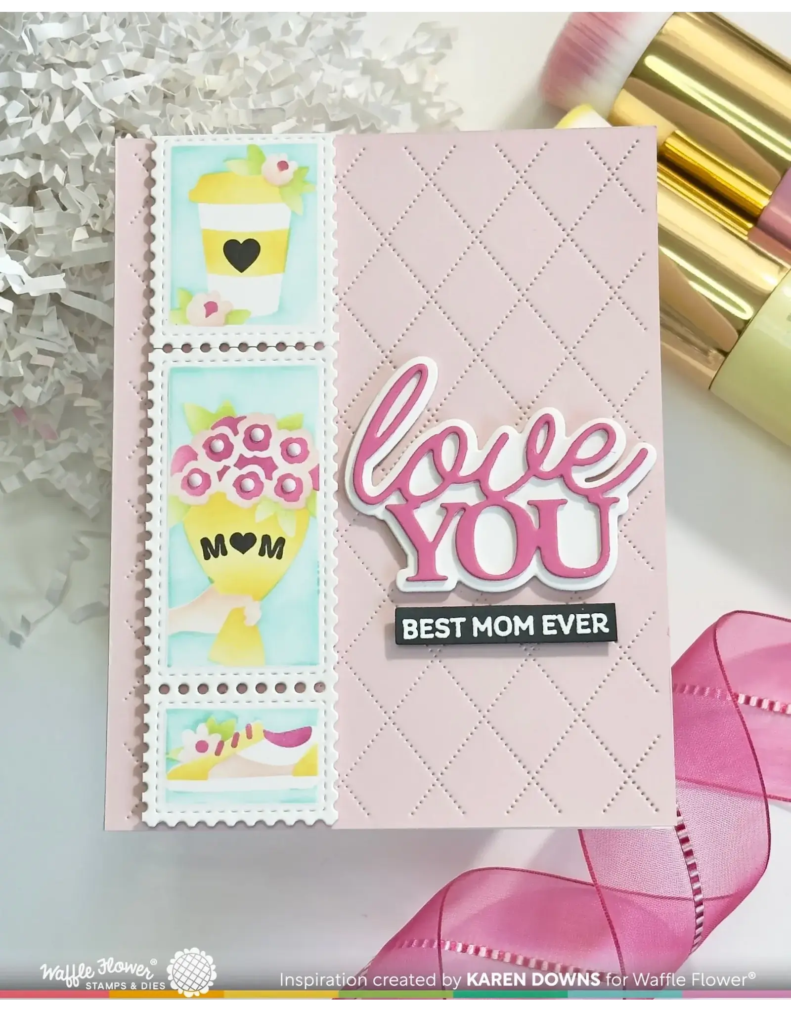 WAFFLE FLOWER WAFFLE FLOWER POSTAGE COLLAGE MOM & DAD DETAILS CLEAR STAMP SET