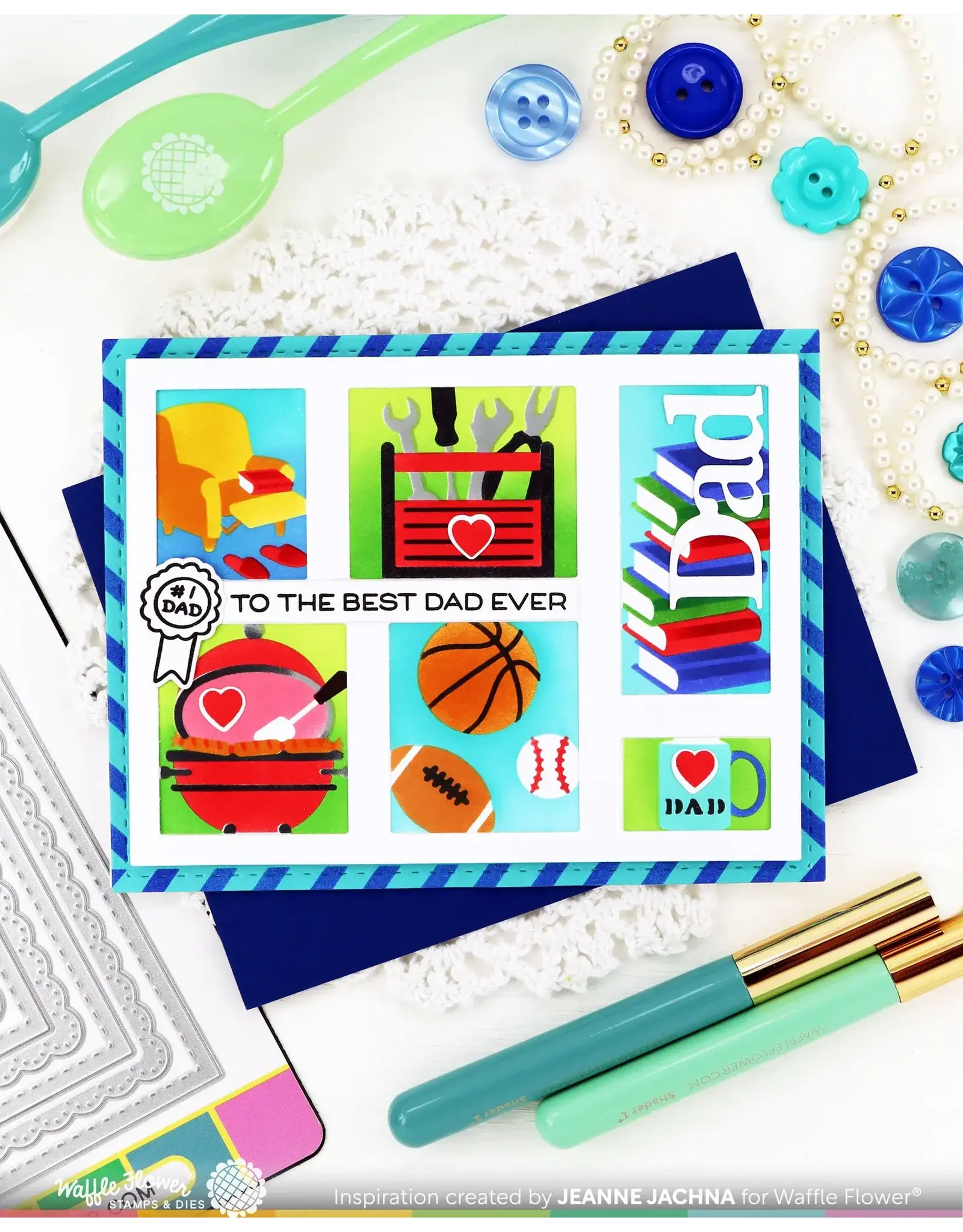 WAFFLE FLOWER WAFFLE FLOWER POSTAGE COLLAGE MOM & DAD DETAILS CLEAR STAMP SET