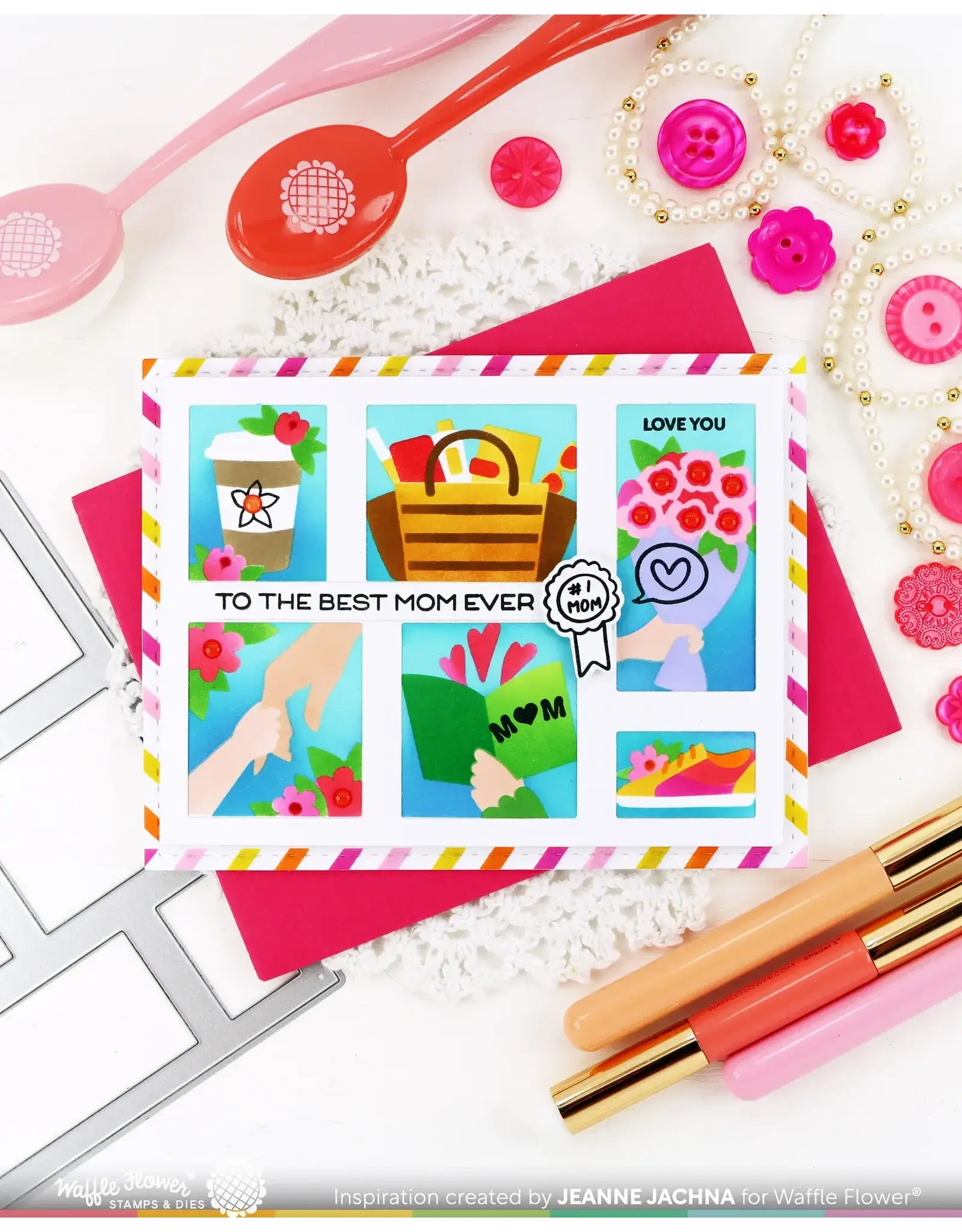 WAFFLE FLOWER WAFFLE FLOWER POSTAGE COLLAGE MOM & DAD DETAILS MATCHING DIE SET