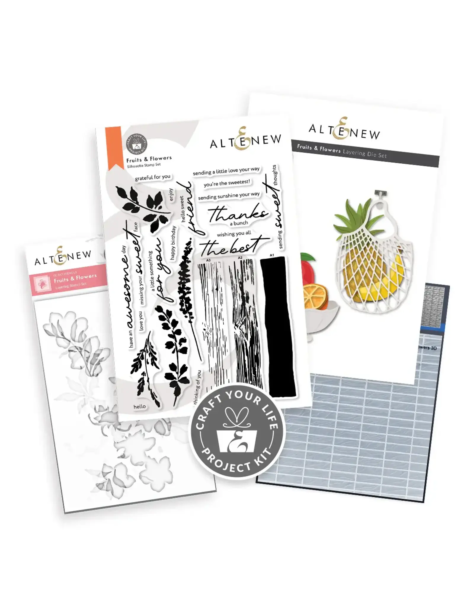 ALTENEW ALTENEW CRAFT YOUR LIFE PROJECT KIT: FRUITS & FLOWERS CLEAR STAMP, STENCIL SET, 3D EMBOSSING FOLDER AND DIE SET BUNDLE