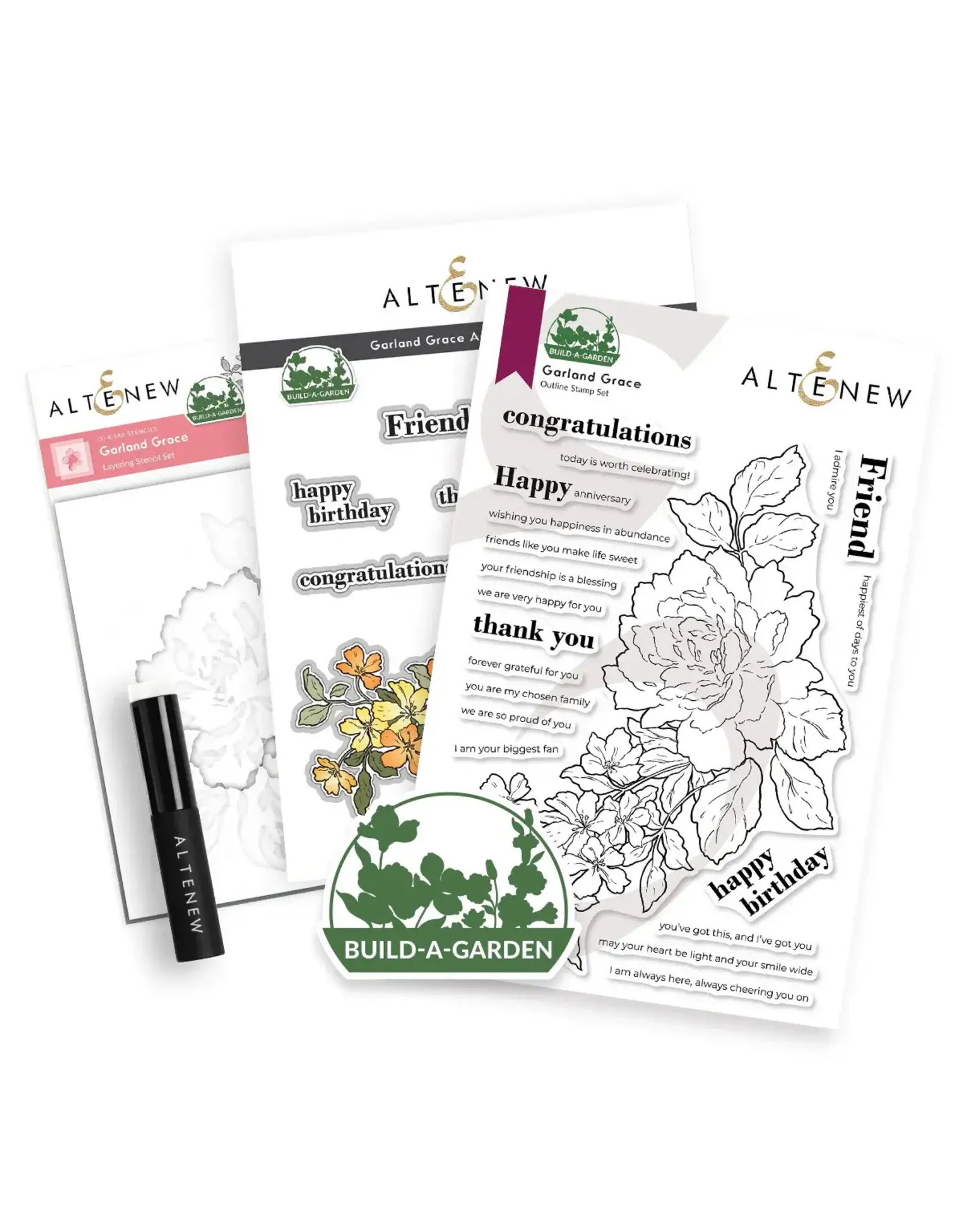 ALTENEW ALTENEW BUILD-A-GARDEN: GARLAND GRACE CLEAR STAMP, STENCIL SET AND ADD-ON DIE SET BUNDLE