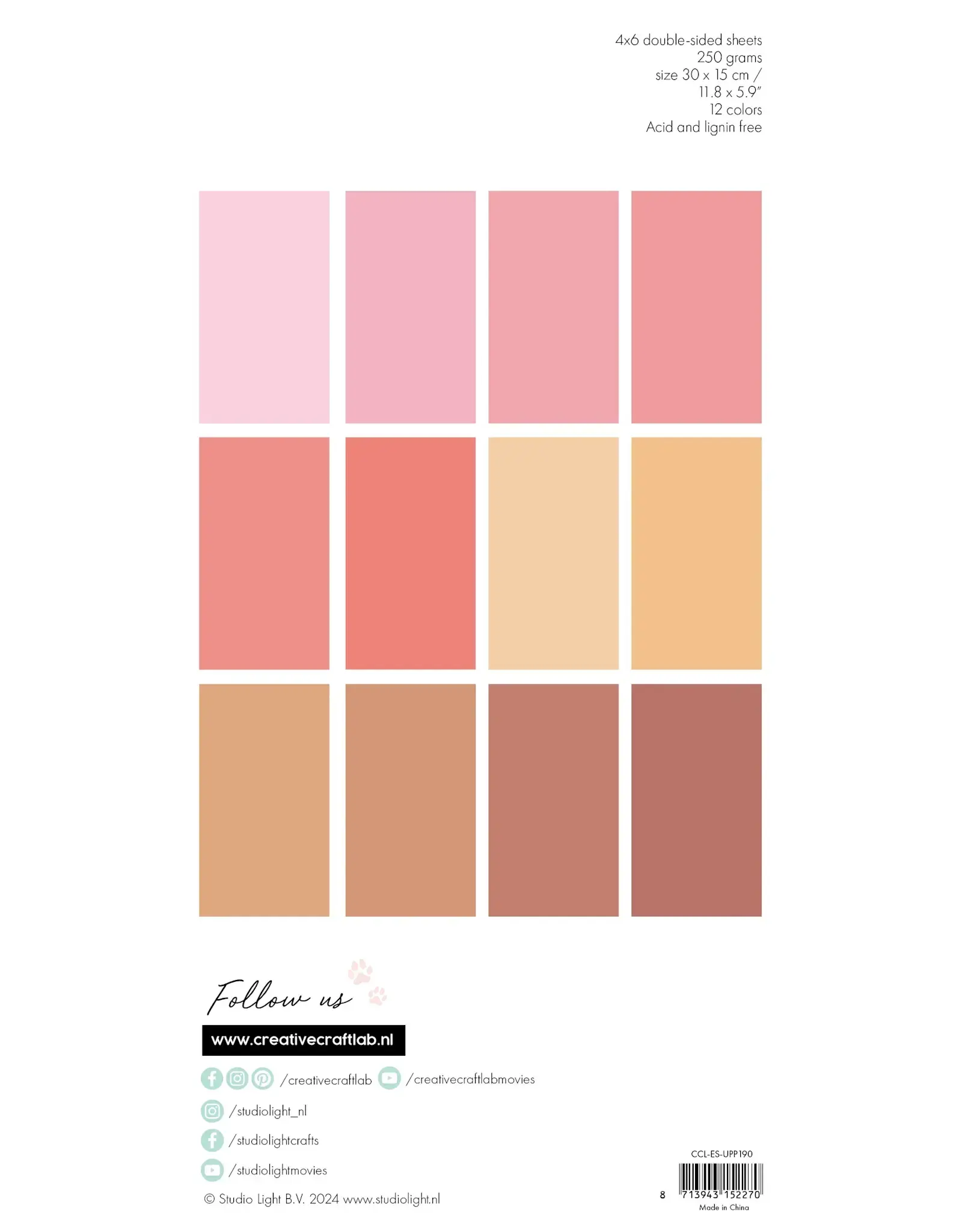 STUDIOLIGHT STUDIOLIGHT SWEET AS A PEACH UNICOLOR PAPER PAD