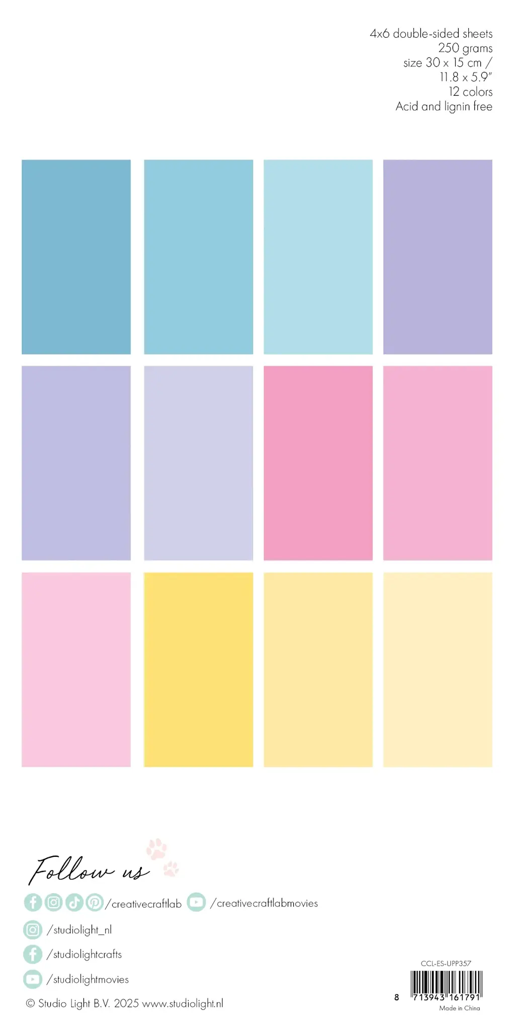 STUDIOLIGHT STUDIOLIGHT SWEET AS CANDY ESSENTIALS UNICOLOR PAPER PAD