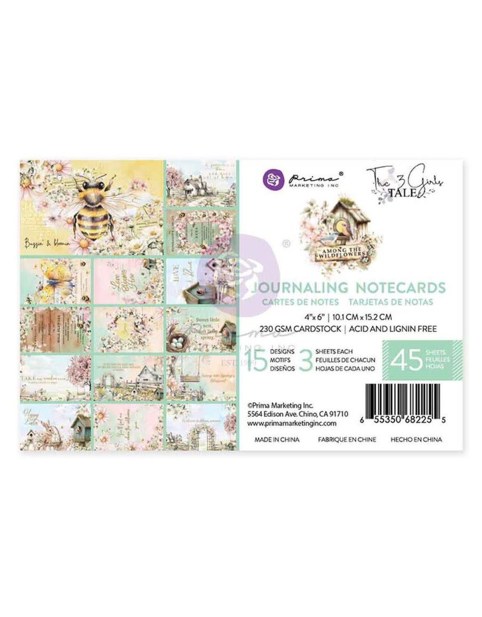 PRIMA PRIMA AMONG THE WILDFLOWERS 4x6 JOURNALING NOTECARDS 45 SHEETS