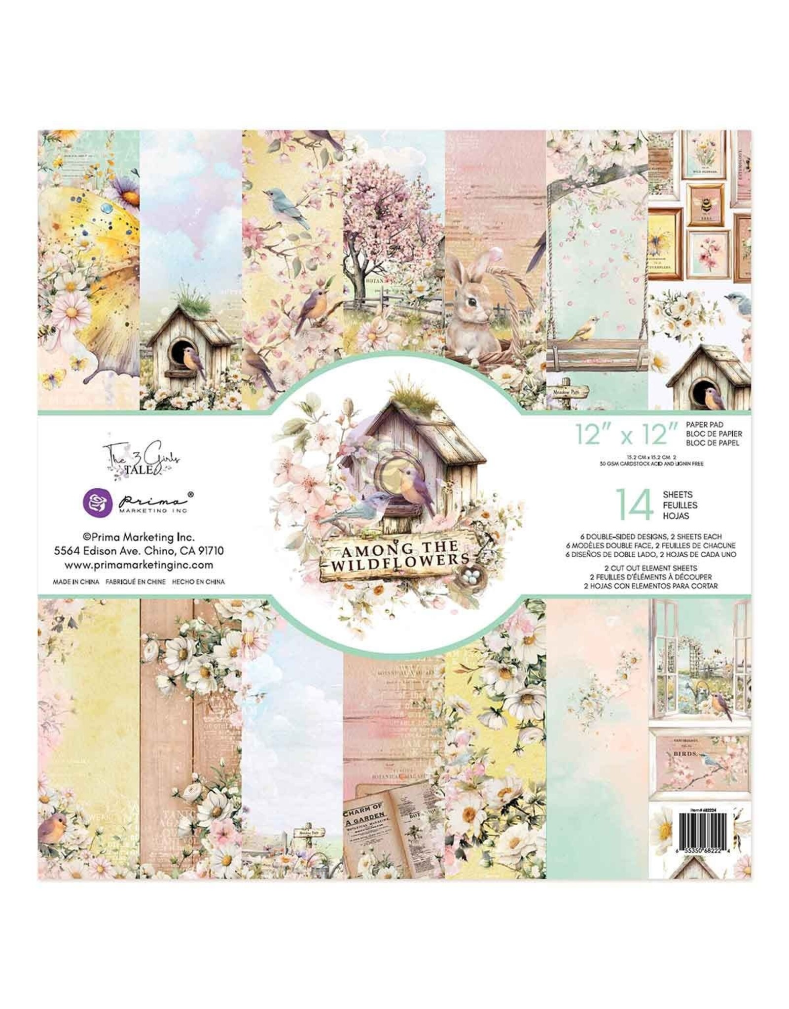 PRIMA PRIMA AMONG THE WILDFLOWERS 12x12 PAPER PAD 14 SHEETS