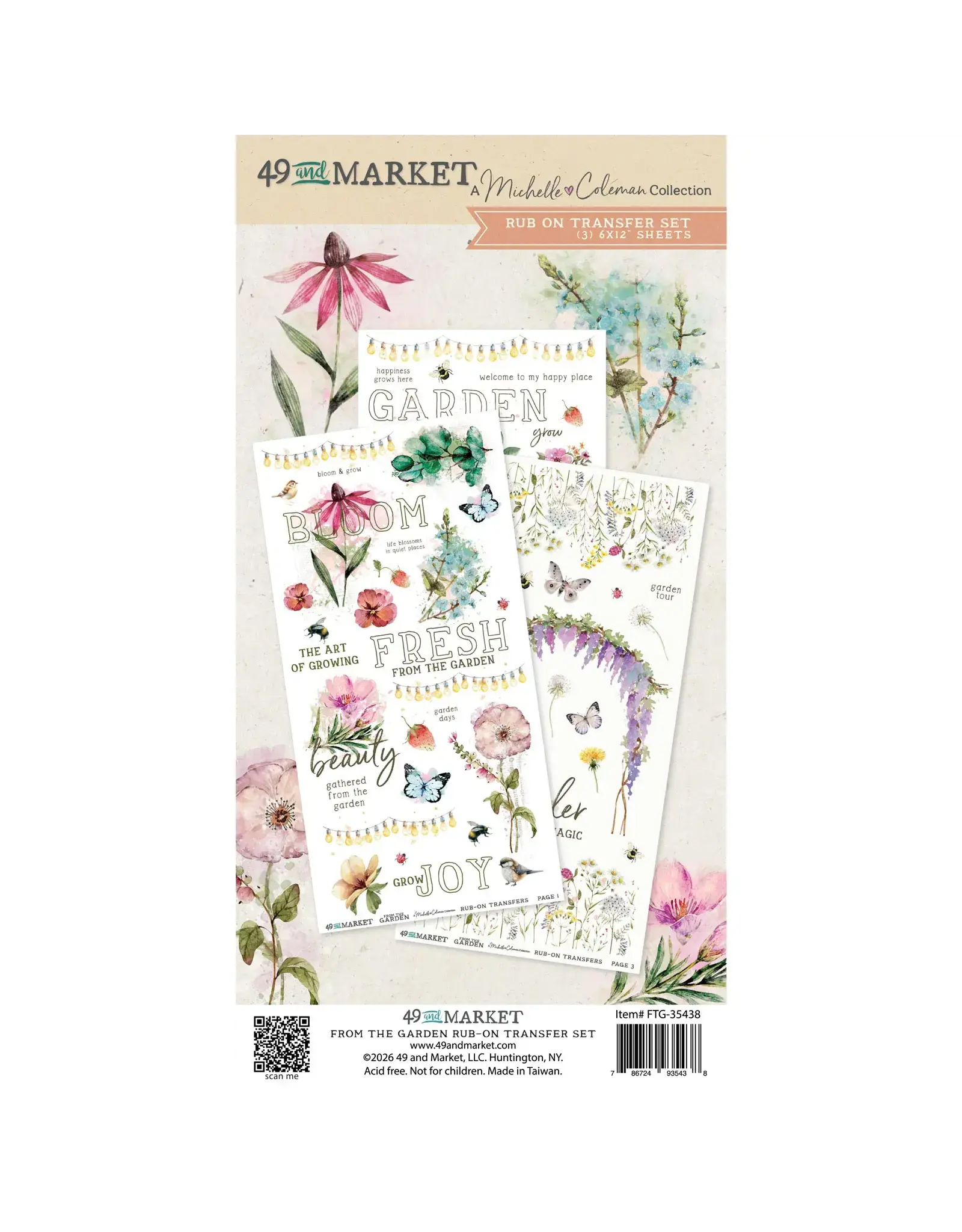 49 AND MARKET 49 AND MARKET FROM THE GARDEN 6x12 RUB-ON TRANSFER SET 3/PK