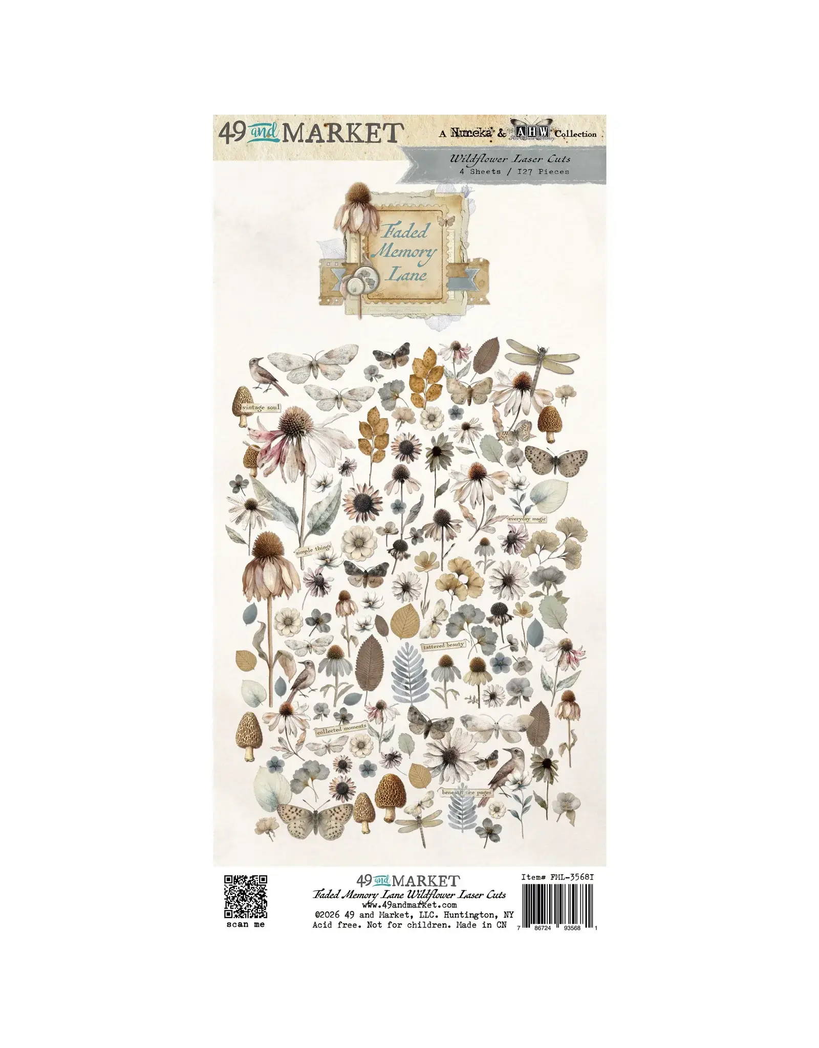 49 AND MARKET 49 AND MARKET FADED MEMORY LANE 6x12 LASER CUT WILDFLOWERS