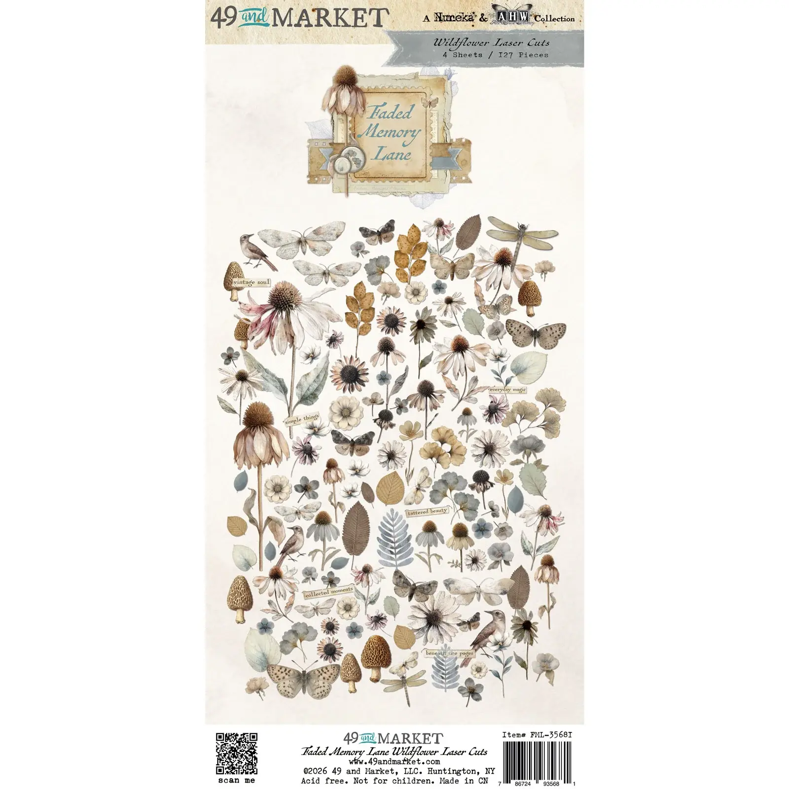 49 AND MARKET FADED MEMORY LANE 6x12 LASER CUT WILDFLOWERS - Scrapbook ...