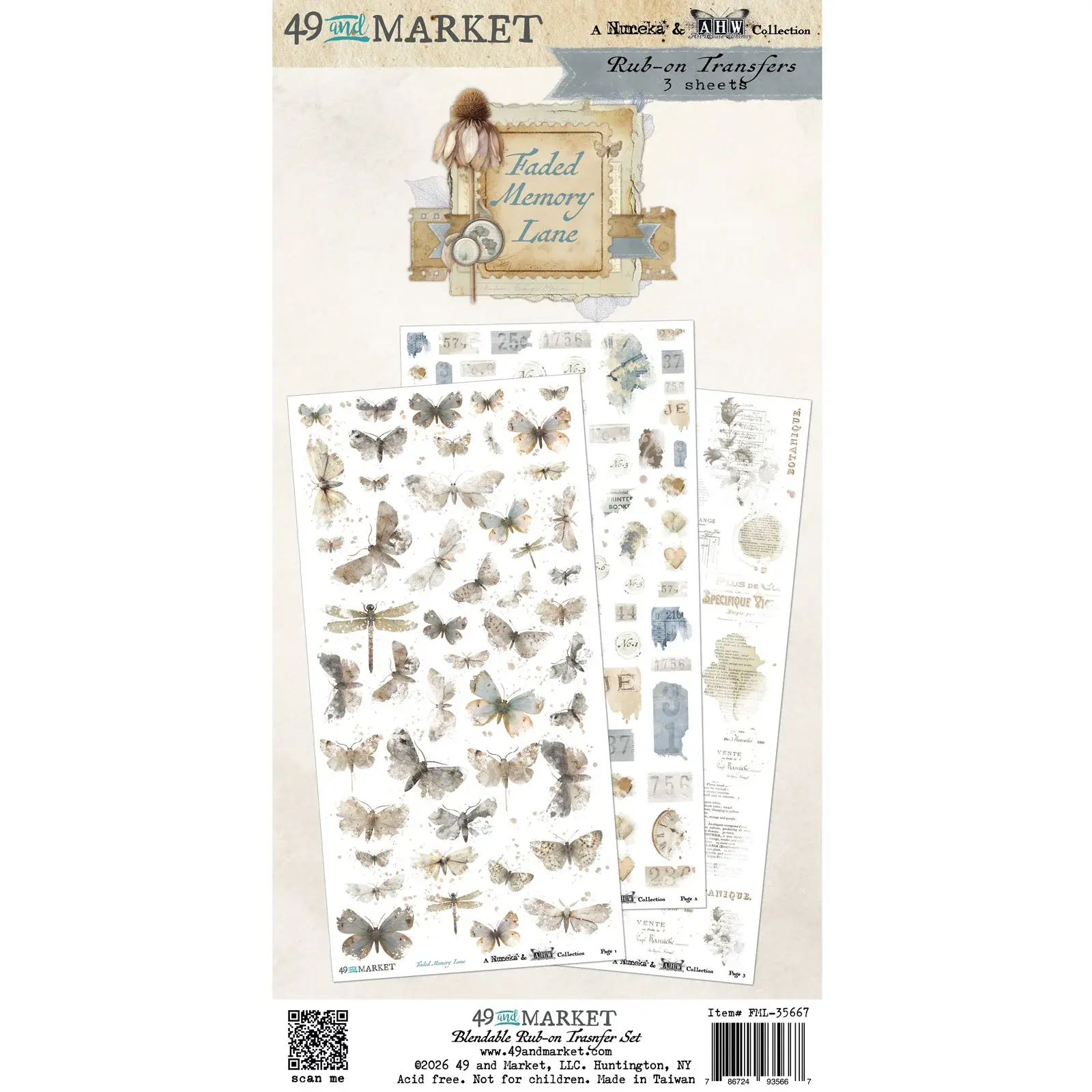 49 AND MARKET FADED MEMORY LANE 6x12 RUB-ON TRANSFER SET 3/PK ...