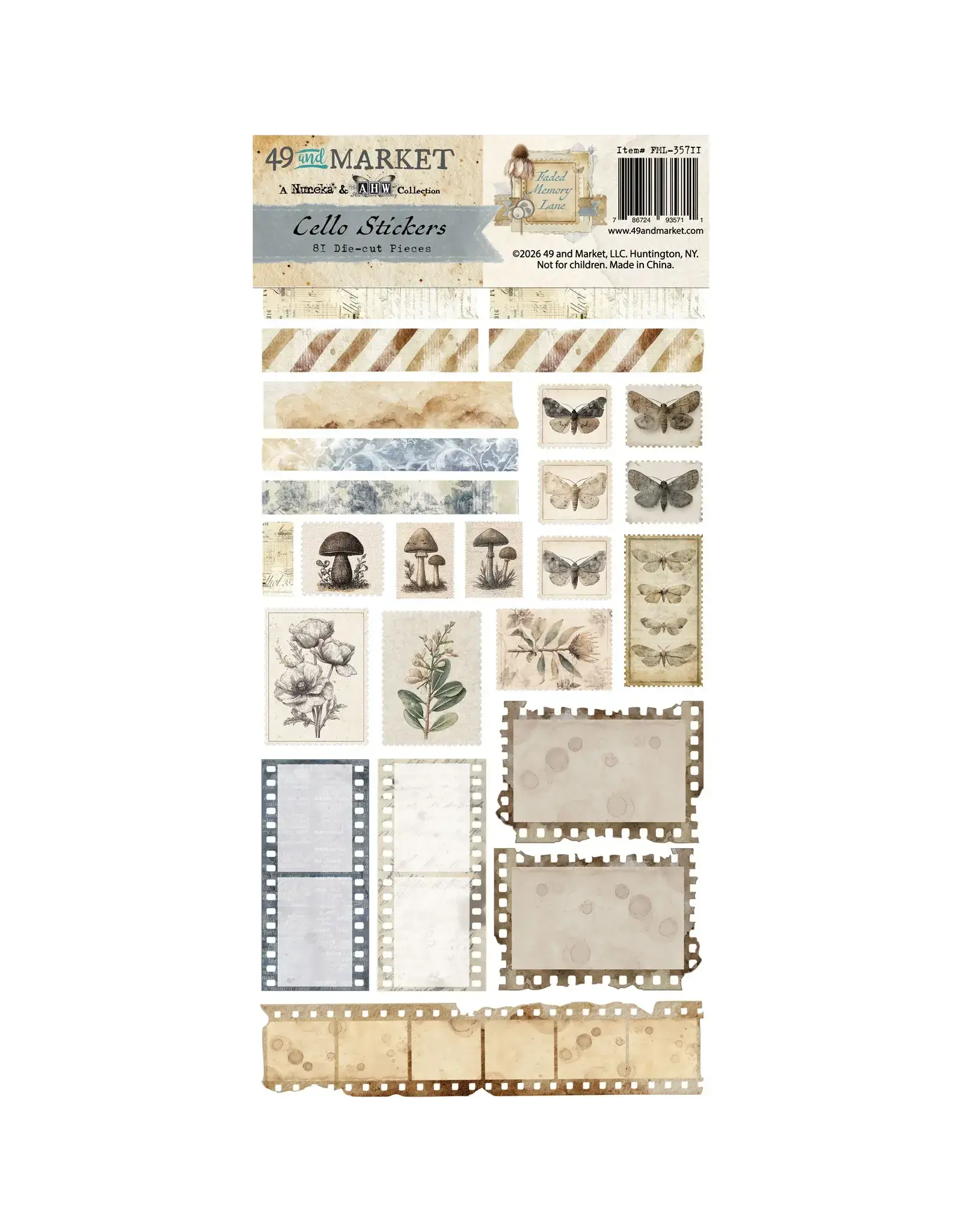 49 AND MARKET 49 AND MARKET FADED MEMORY LANE 6x12 CELLO STICKERS