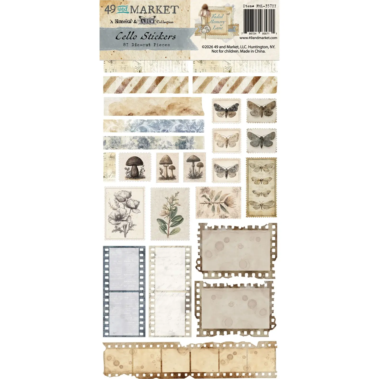 49 AND MARKET FADED MEMORY LANE 6x12 CELLO STICKERS - Scrapbook Centrale