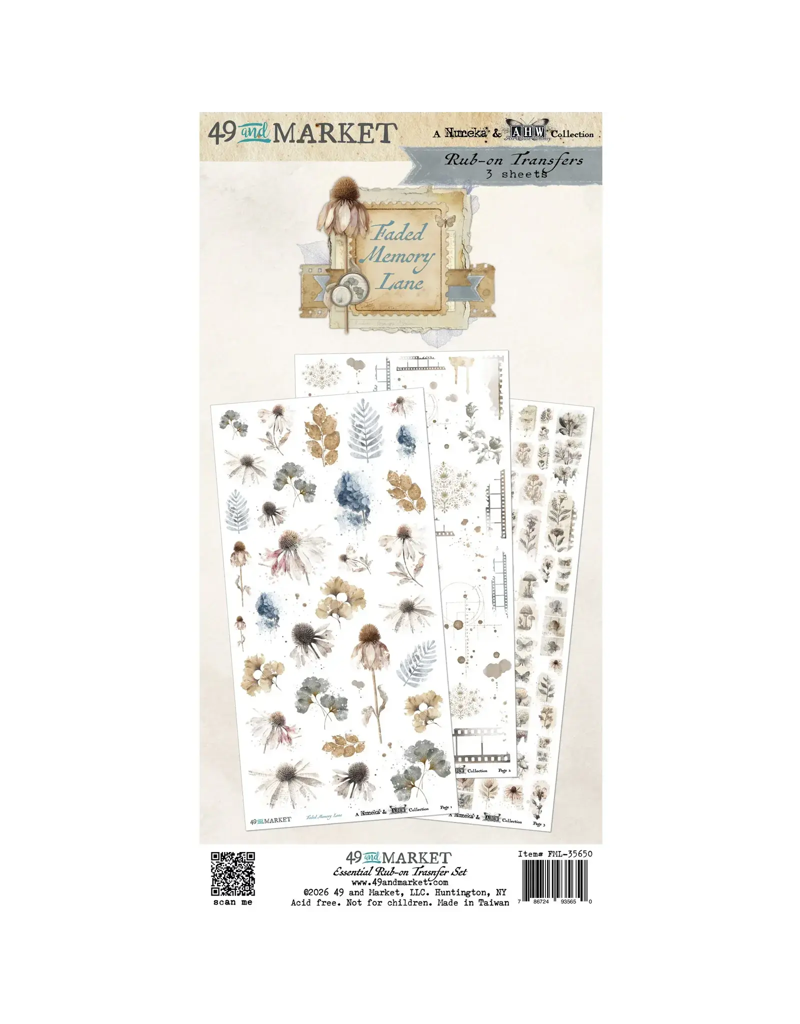49 AND MARKET 49 AND MARKET FADED MEMORY LANE ESSENTIAL 6x12 RUB-ON TRANSFER SET 3/PK
