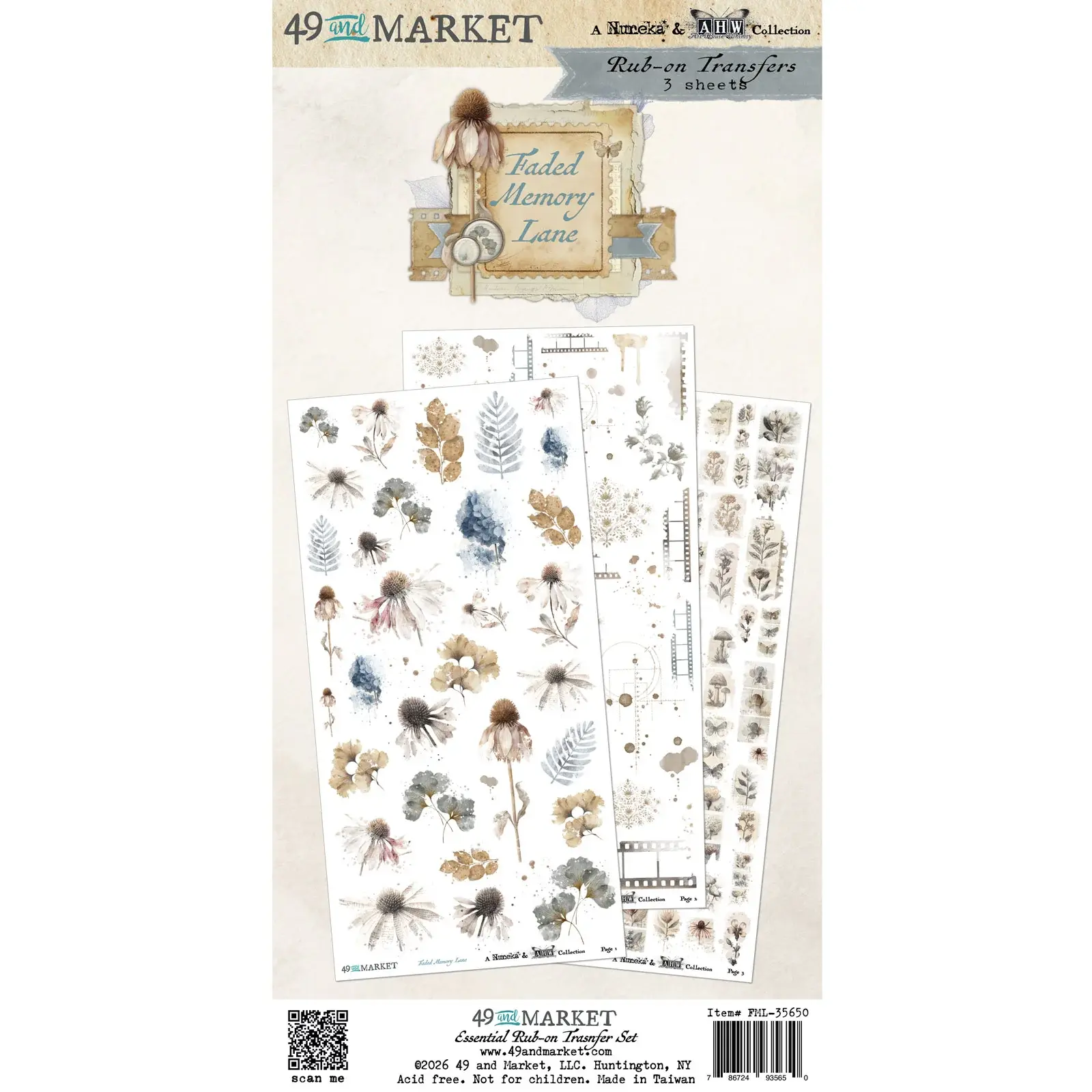 49 AND MARKET FADED MEMORY LANE ESSENTIAL 6x12 RUB-ON TRANSFER SET 3/PK ...