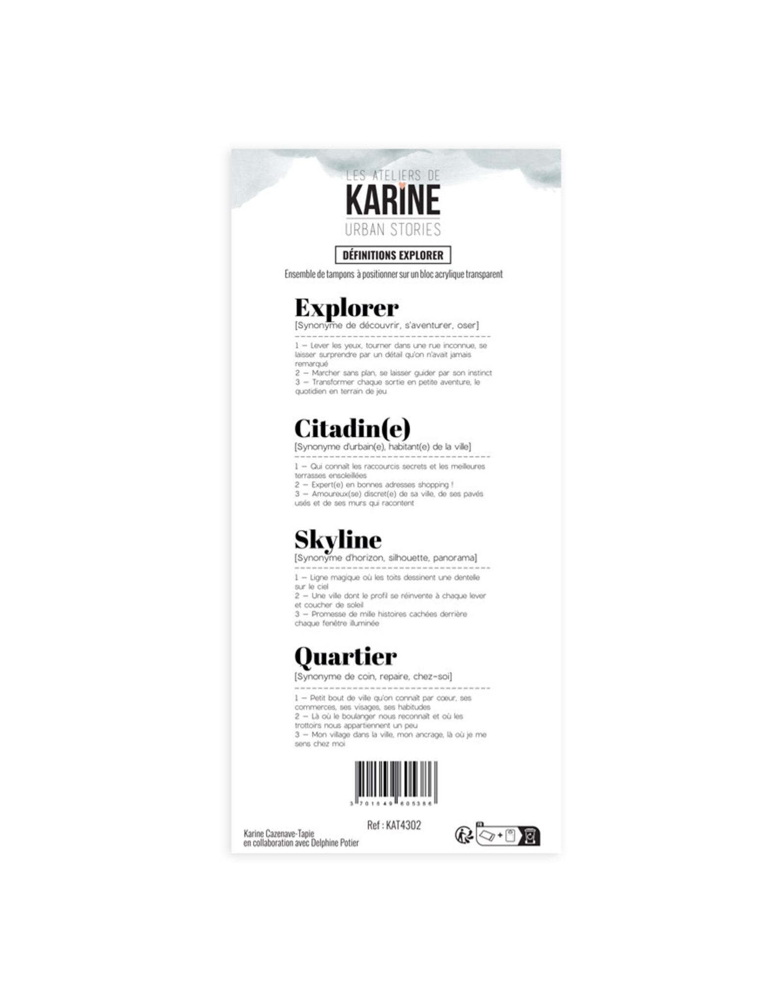 LES ATELIERS DE KARINE LES ATELIERS DE KARINE URBAN STORIES DÉFINITIONS EXPLORER CLEAR STAMP SET
