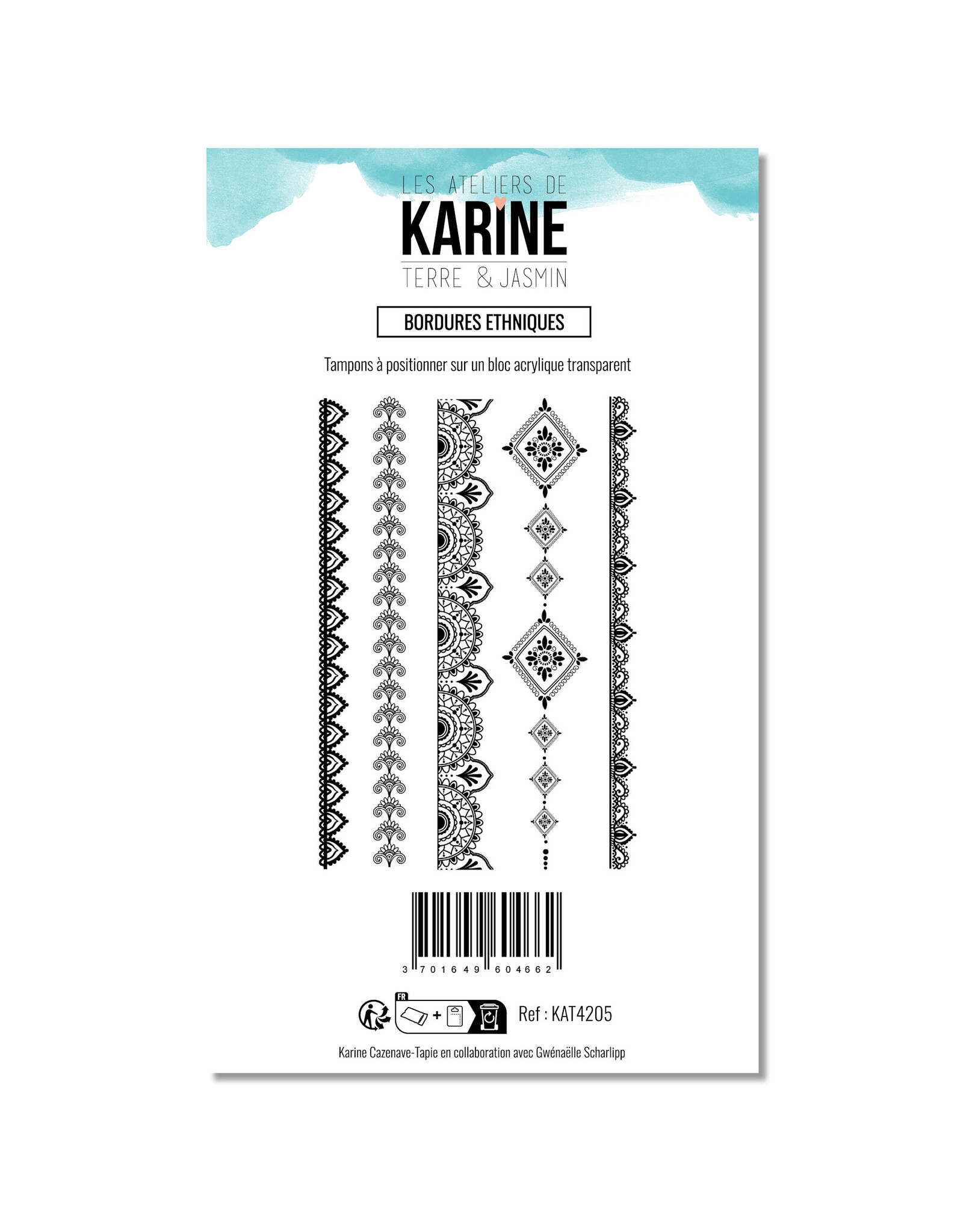 LES ATELIERS DE KARINE LES ATELIERS DE KARINE TERRE & JASMIN BORDURES ETHNIQUES CLEAR STAMP SET