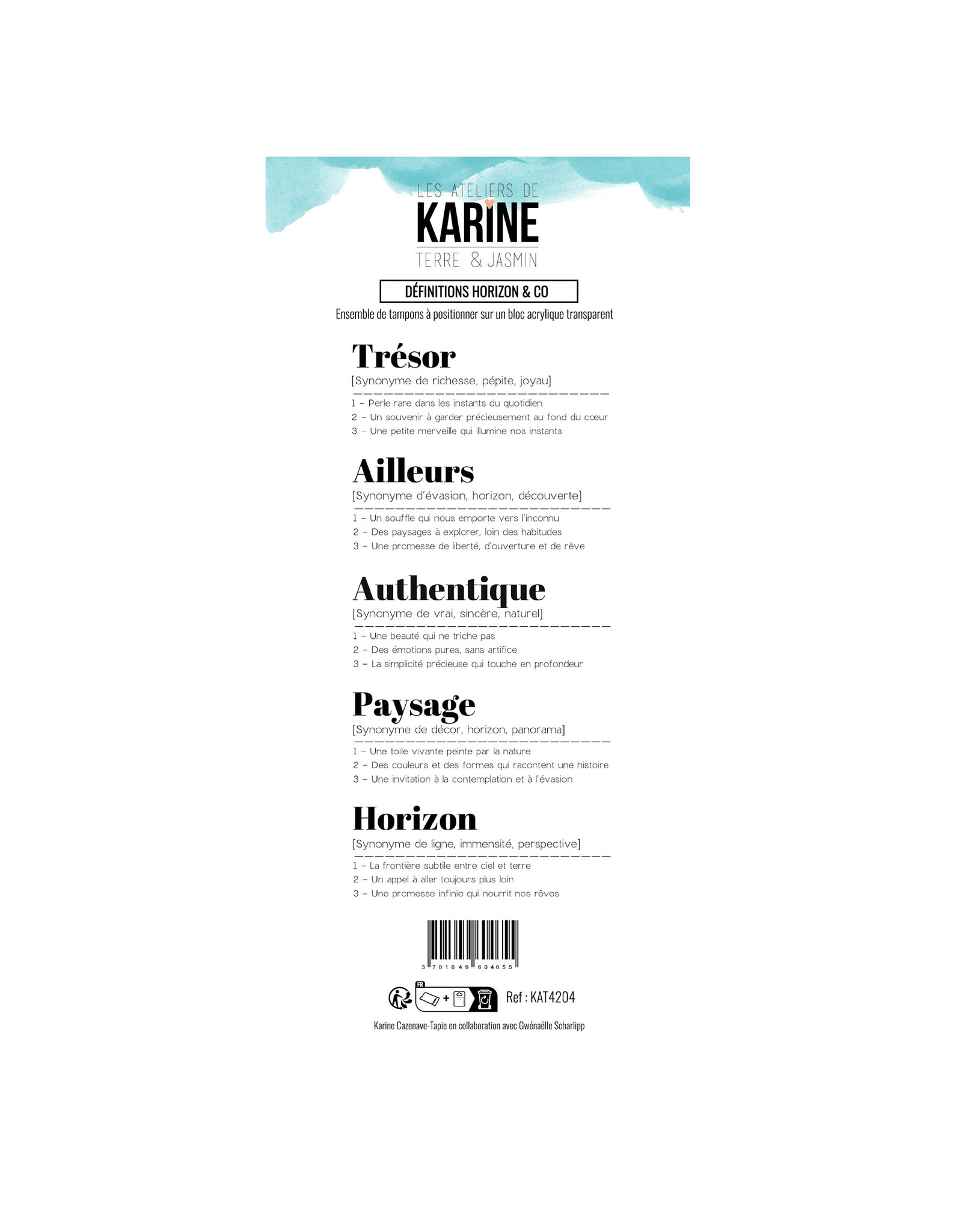 LES ATELIERS DE KARINE LES ATELIERS DE KARINE TERRE & JASMIN DÉFINITIONS HORIZON & CO CLEAR STAMP SET