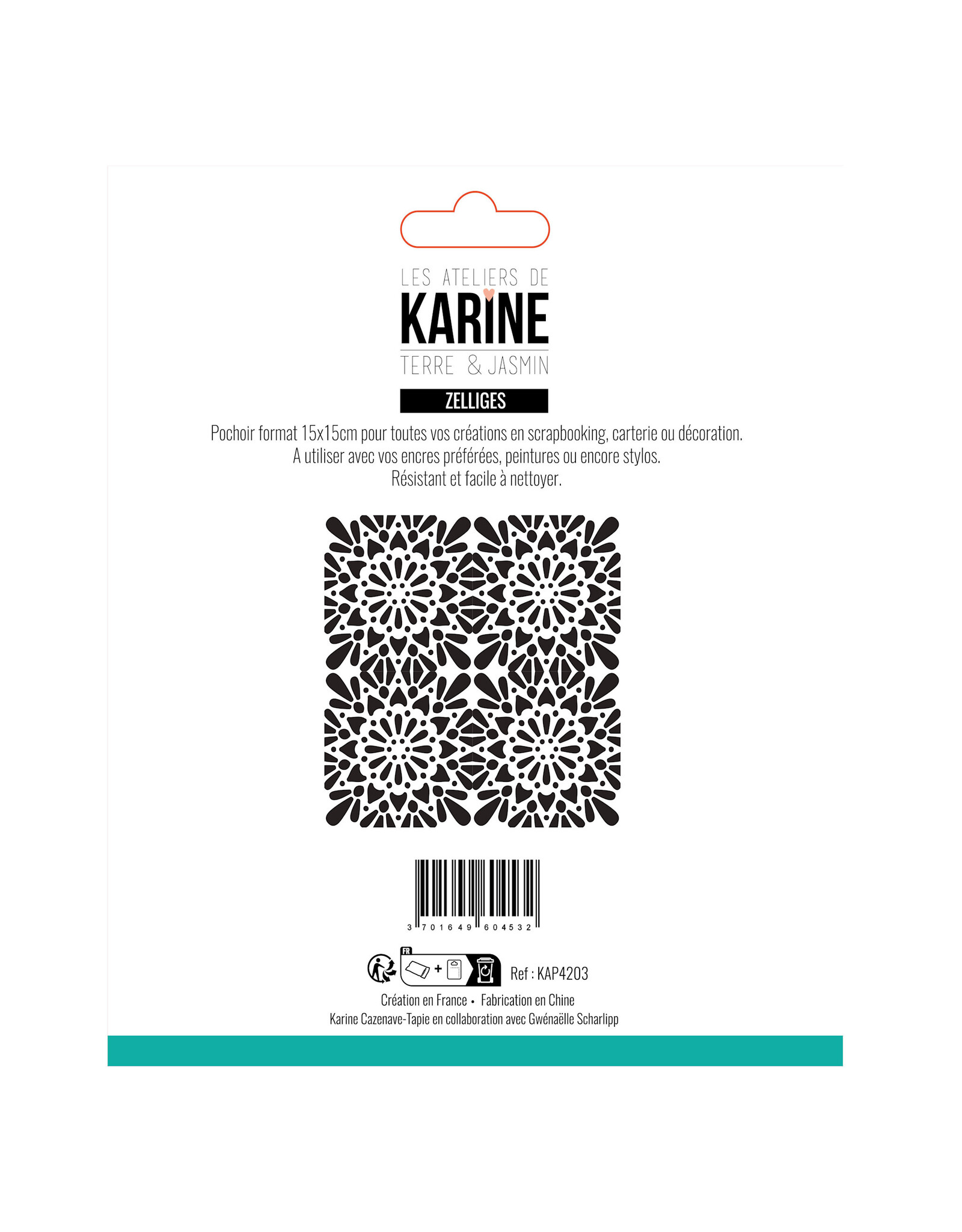 LES ATELIERS DE KARINE LES ATELIERS DE KARINE TERRE & JASMIN ZELLIGES 6x6 STENCIL