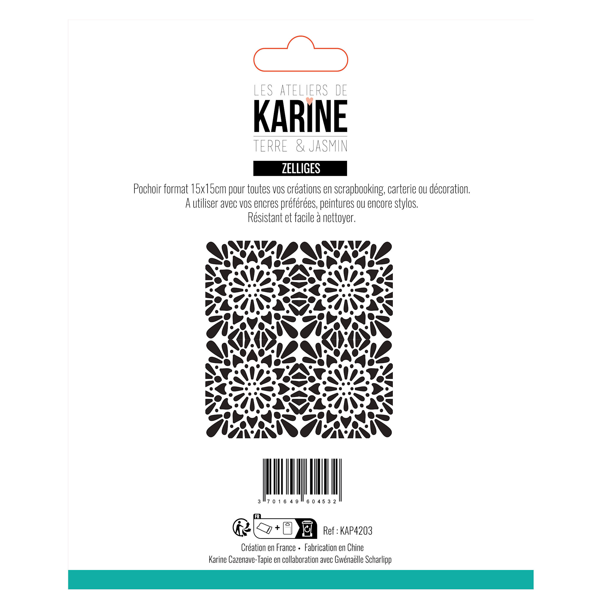 LES ATELIERS DE KARINE LES ATELIERS DE KARINE TERRE & JASMIN ZELLIGES 6x6 STENCIL