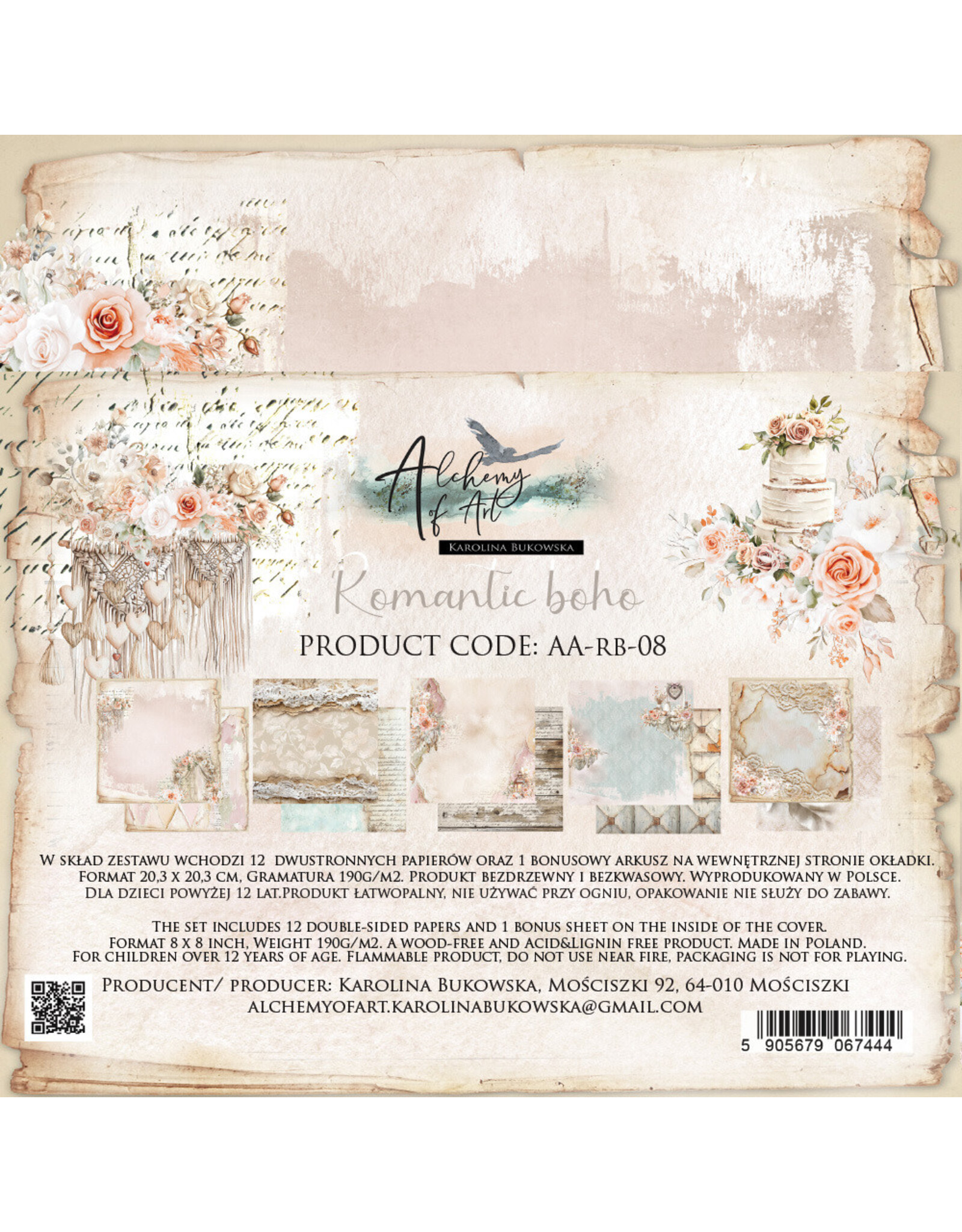 ALCHEMY OF ART ALCHEMY OF ART ROMANTIC BOHO 8x8 PAPER PACK 12 SHEETS