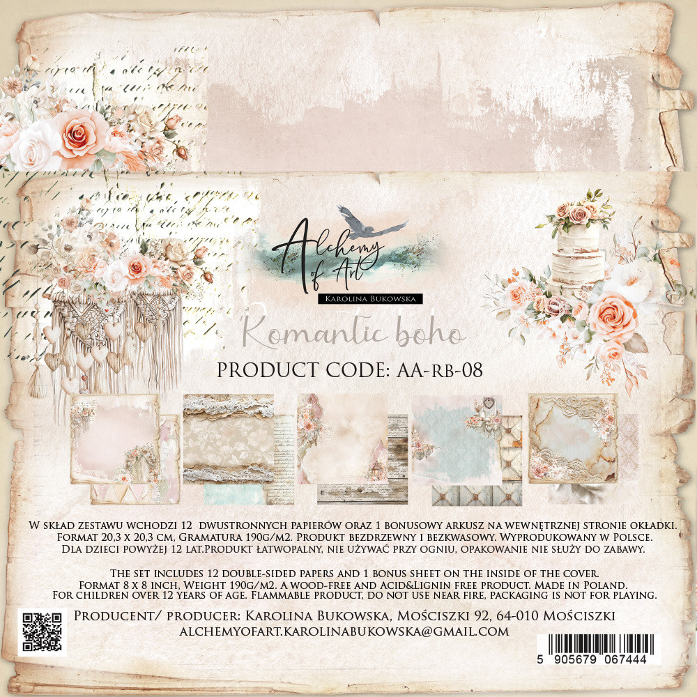 ALCHEMY OF ART ALCHEMY OF ART ROMANTIC BOHO 8x8 PAPER PACK 12 SHEETS