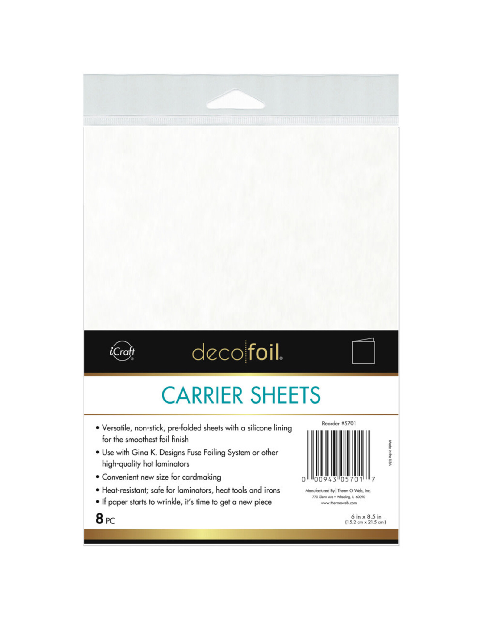 THERMOWEB ICRAFT DECOFOIL CARRIER SHEETS 6x8.5 8 SHEETS