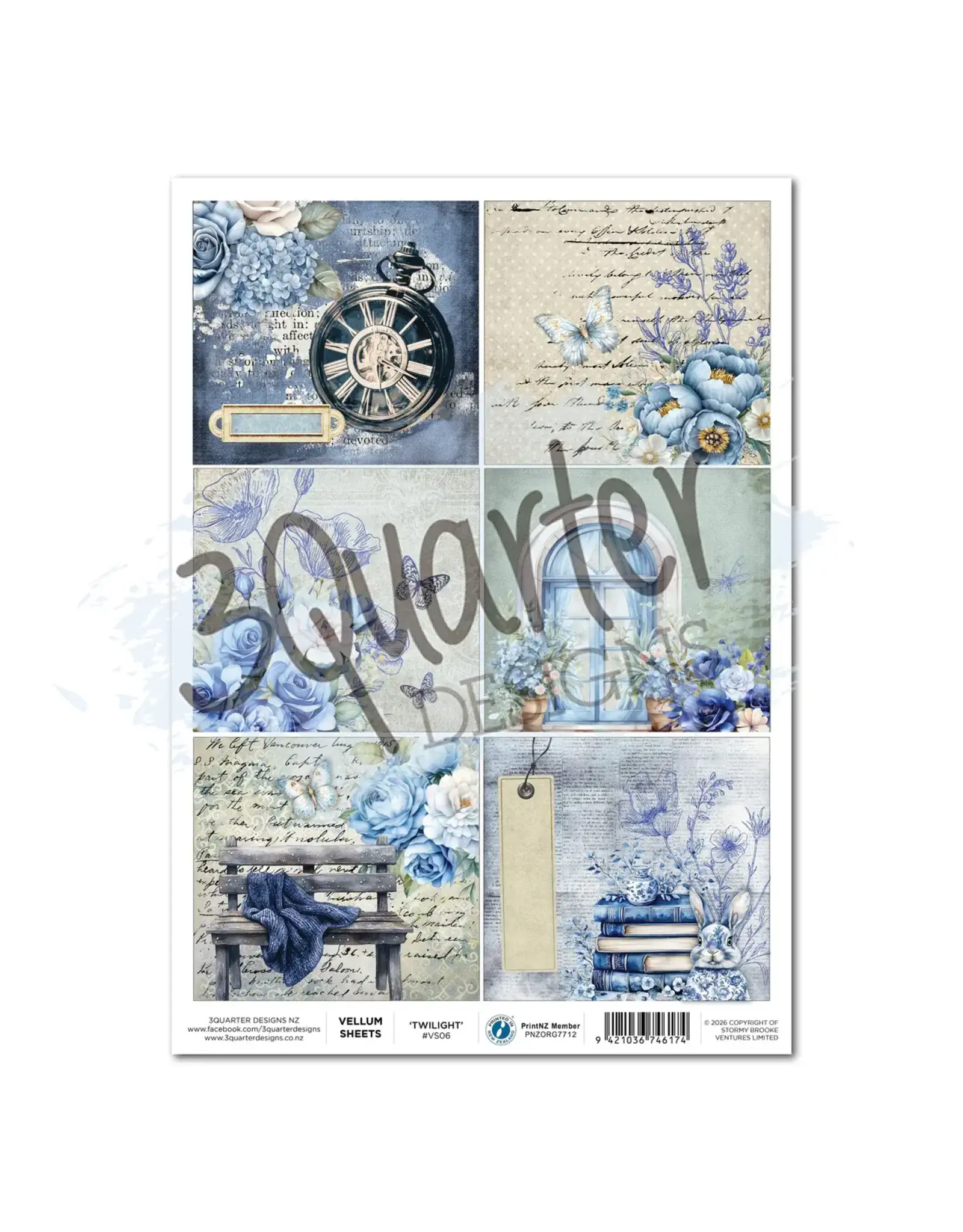 3QUARTER DESIGNS 3QUARTER DESIGNS TWILIGHT INK VELLUM A4 SHEET