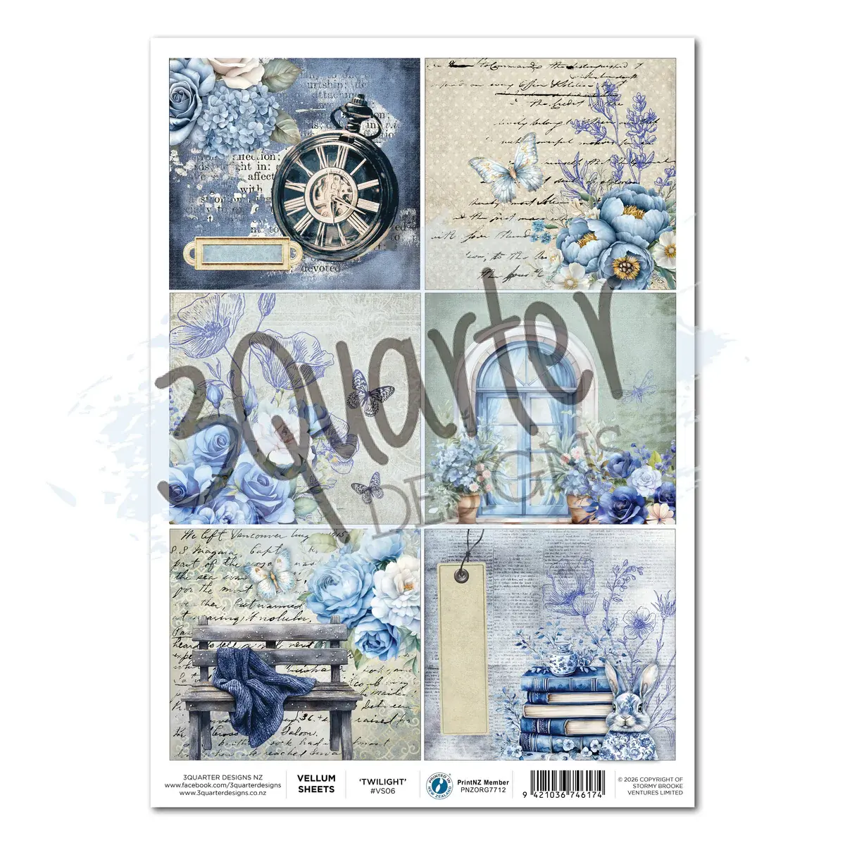3QUARTER DESIGNS 3QUARTER DESIGNS TWILIGHT INK VELLUM A4 SHEET