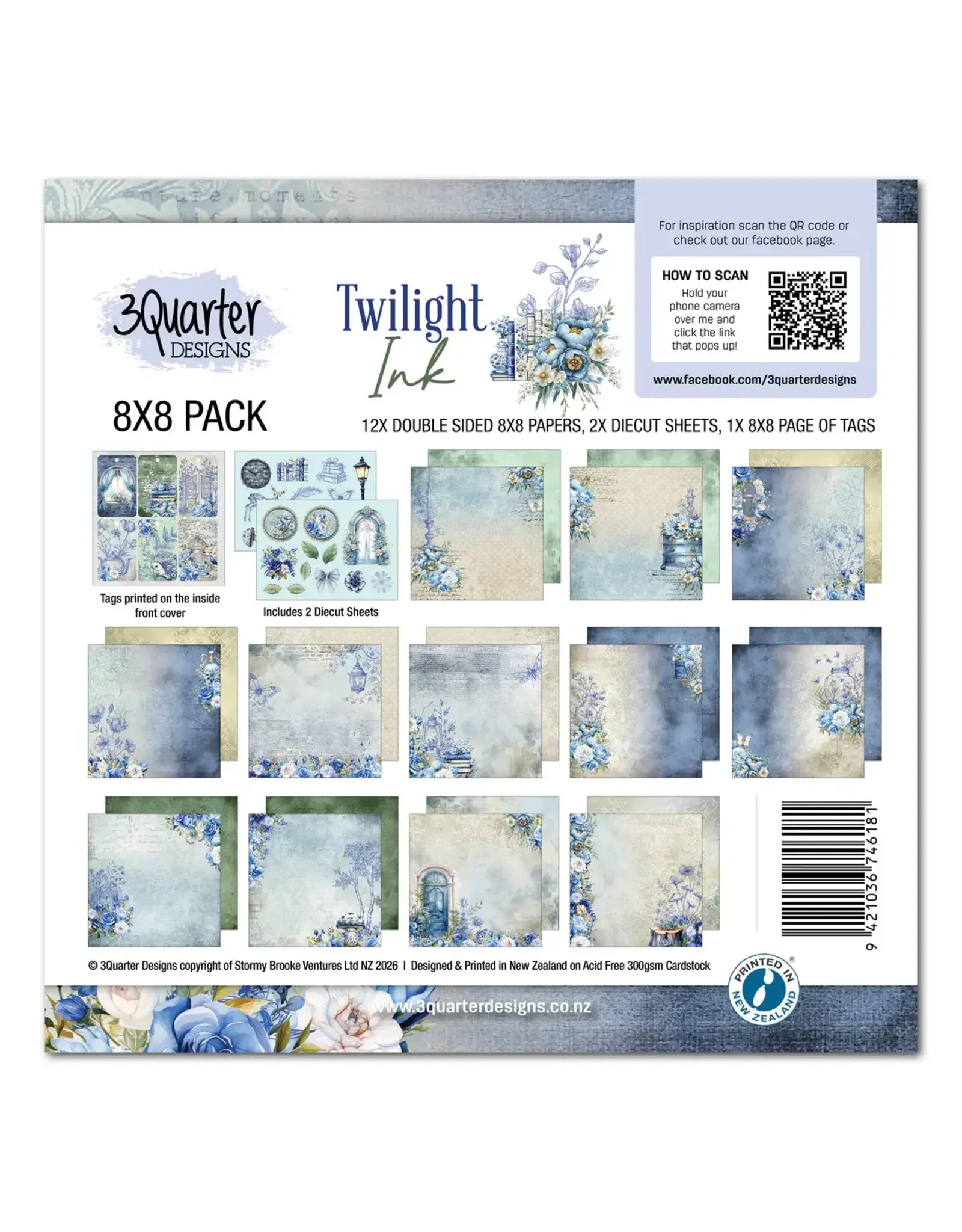 3QUARTER DESIGNS 3QUARTER DESIGNS TWILIGHT INK 8x8 PAPER PACK & DIECUTS SET