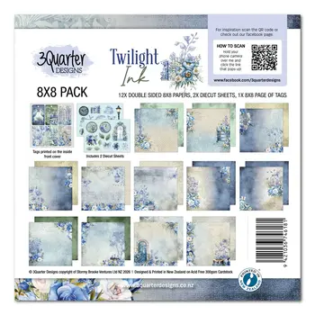 3QUARTER DESIGNS 3QUARTER DESIGNS TWILIGHT INK 8x8 PAPER PACK & DIECUTS SET