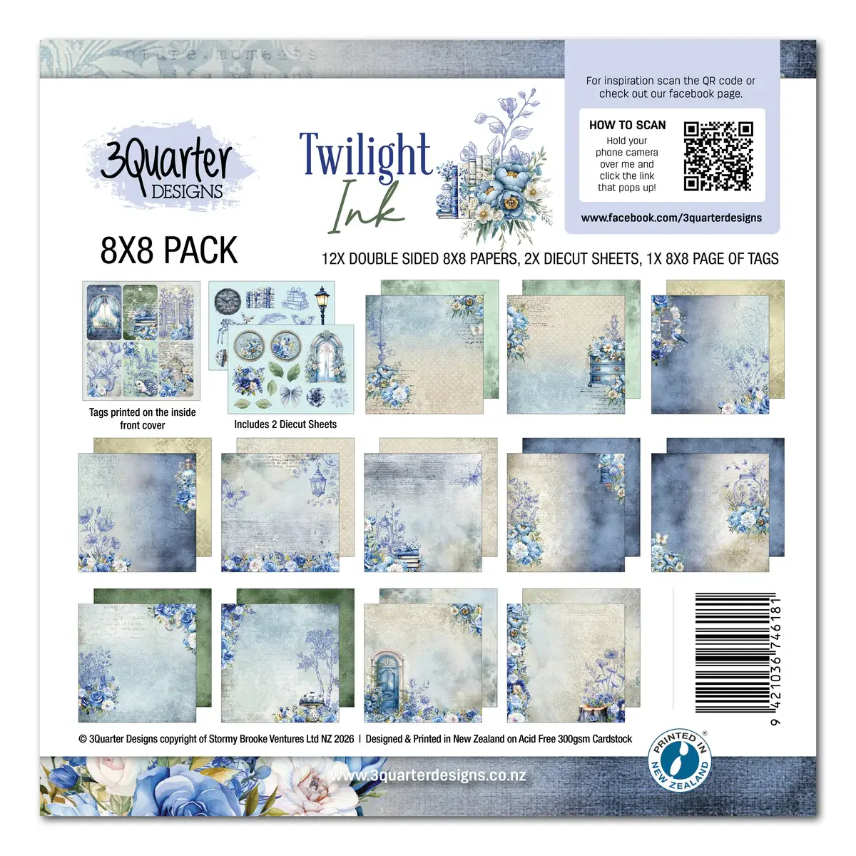3QUARTER DESIGNS 3QUARTER DESIGNS TWILIGHT INK 8x8 PAPER PACK & DIECUTS SET