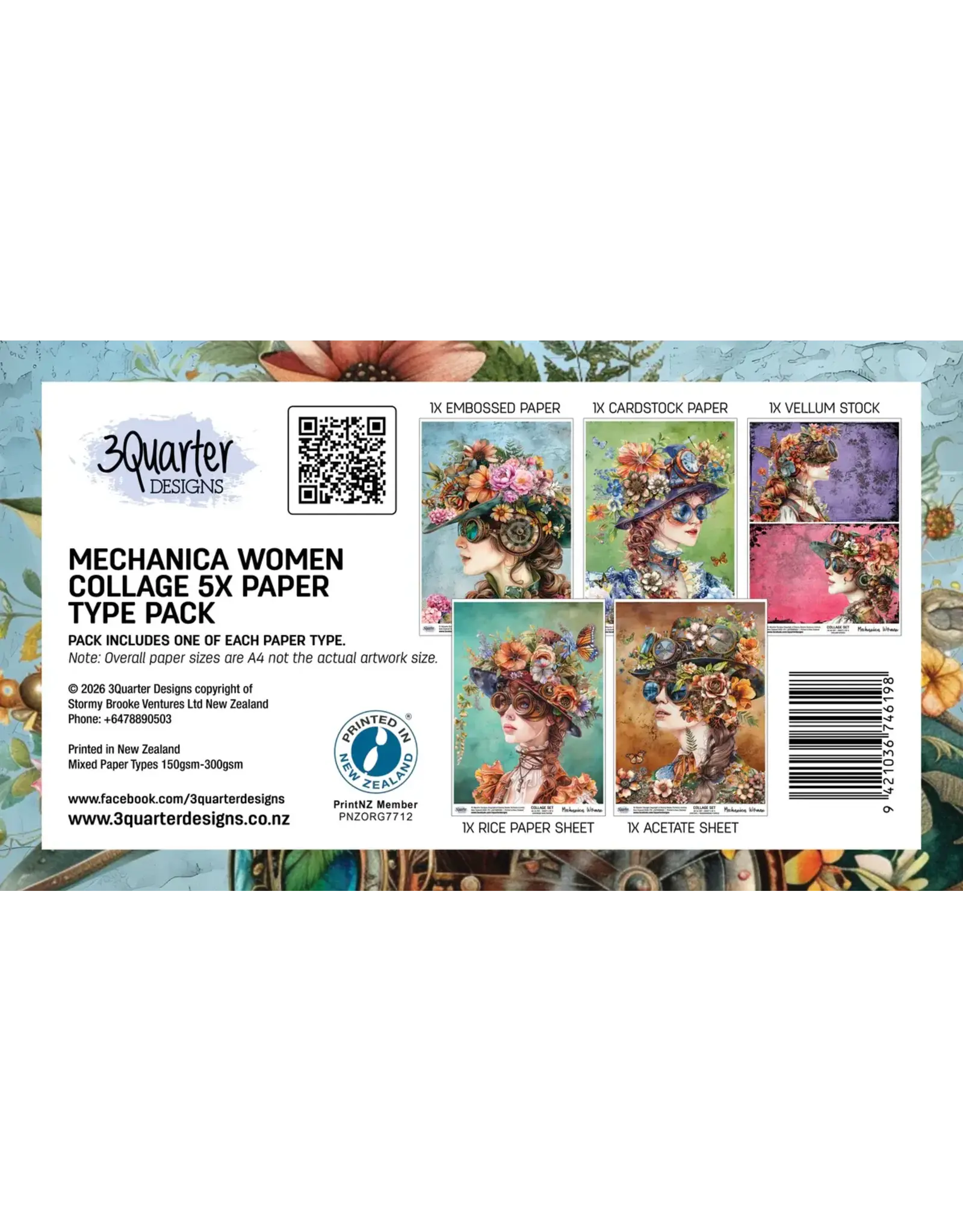3QUARTER DESIGNS 3QUARTER DESIGNS MECHANICA WOMEN WATERCOLOUR COLLAGE PRINTS 5/PK