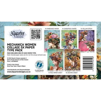 3QUARTER DESIGNS 3QUARTER DESIGNS MECHANICA WOMEN WATERCOLOUR COLLAGE PRINTS 5/PK