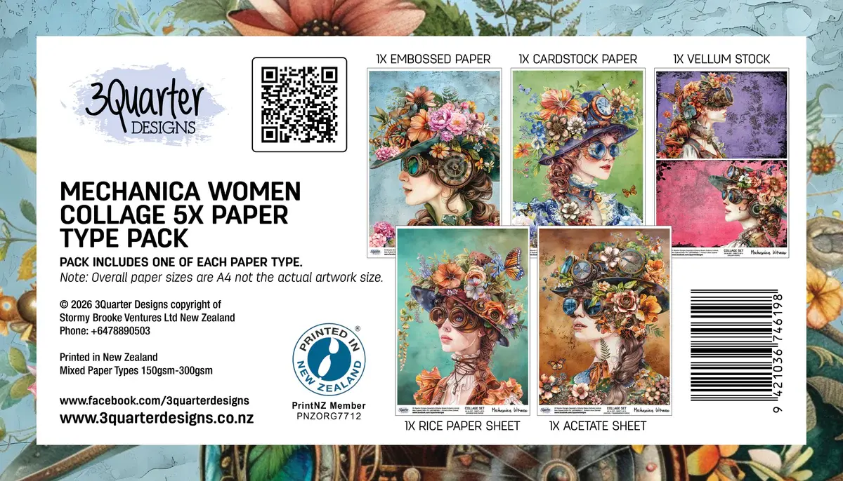 3QUARTER DESIGNS 3QUARTER DESIGNS MECHANICA WOMEN WATERCOLOUR COLLAGE PRINTS 5/PK