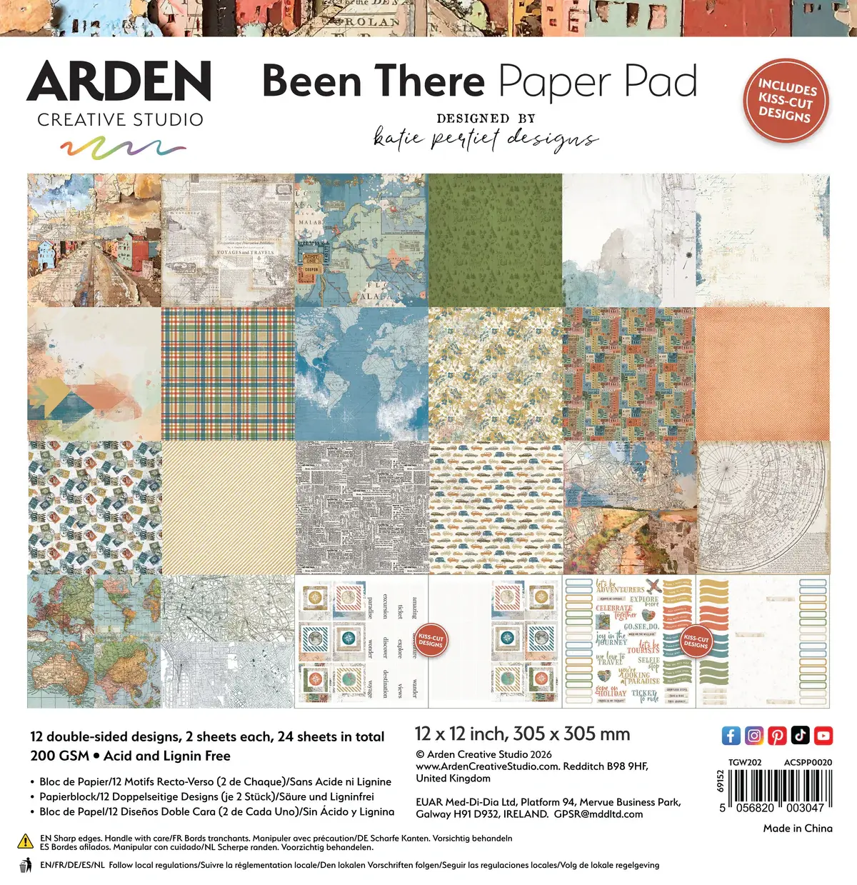 ARDEN CREATIVE STUDIO ARDEN CREATIVE STUDIO BEEN THERE 12x12 PAPER PAD 24 SHEETS