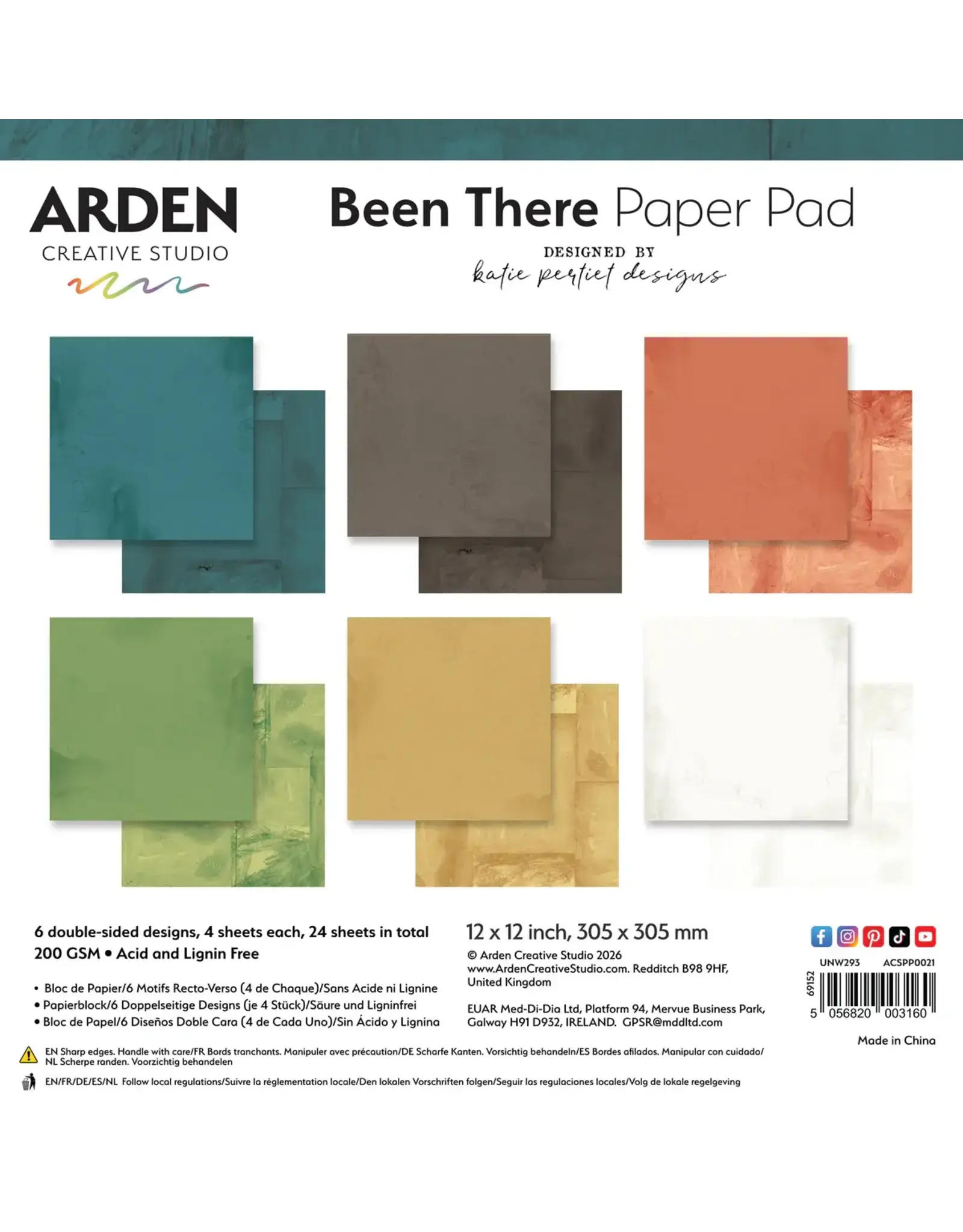 ARDEN CREATIVE STUDIO ARDEN CREATIVE STUDIO BEEN THERE SOLIDS 12x12 PAPER PAD 24 SHEETS