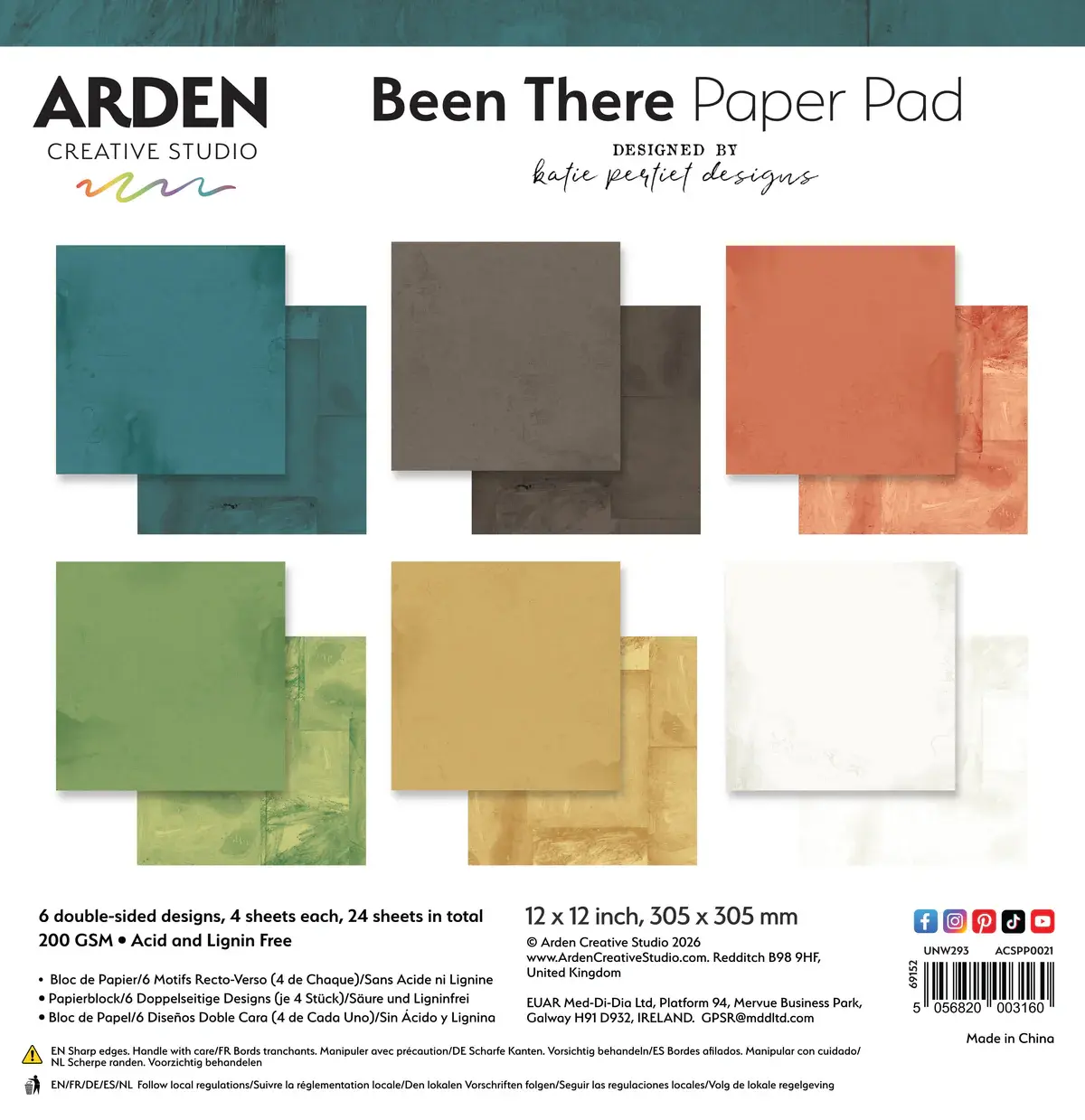 ARDEN CREATIVE STUDIO ARDEN CREATIVE STUDIO BEEN THERE SOLIDS 12x12 PAPER PAD 24 SHEETS