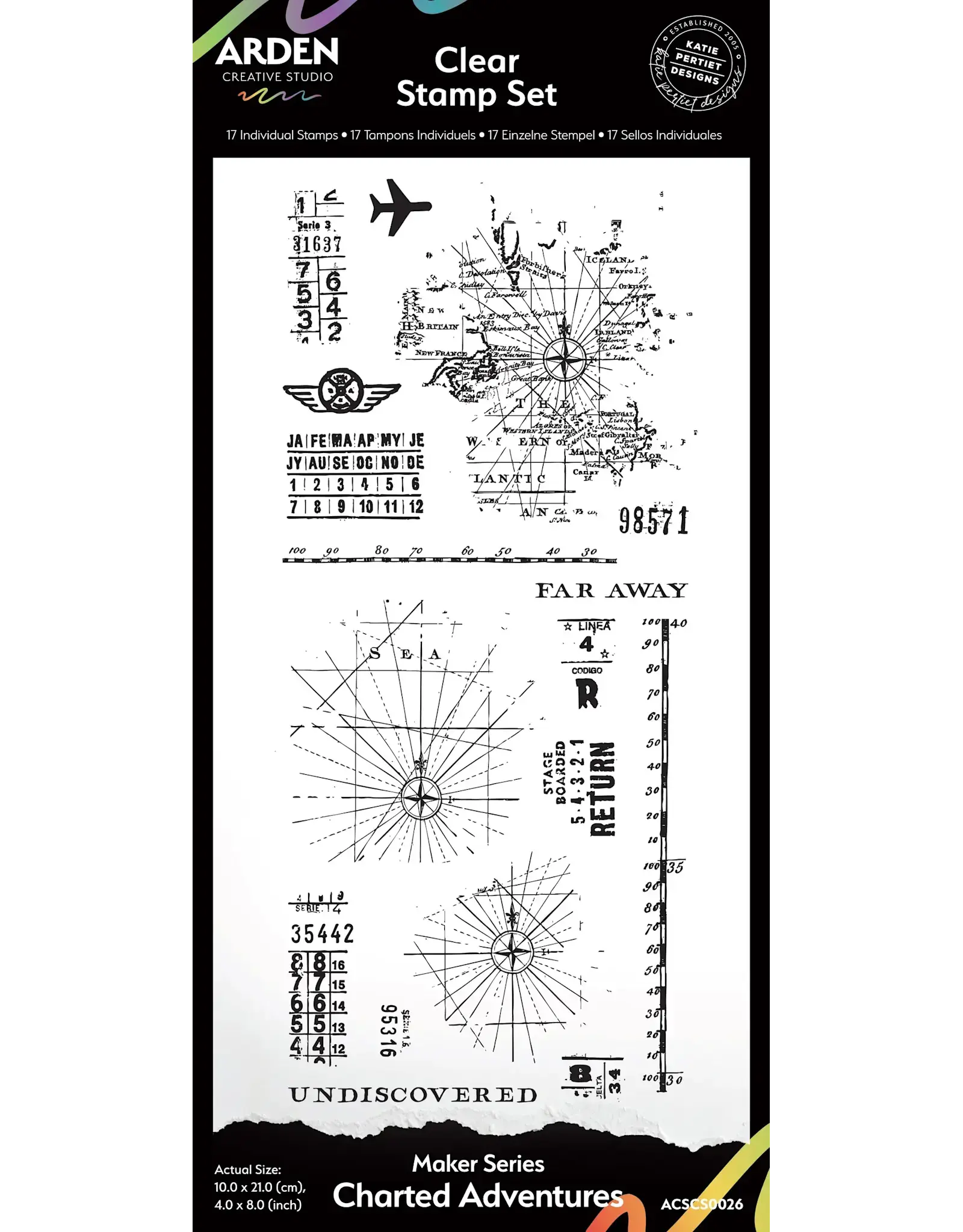 ARDEN CREATIVE STUDIO ARDEN CREATIVE STUDIO MAKER SERIES CHARTED ADVENTURES 4x8 CLEAR STAMP SET