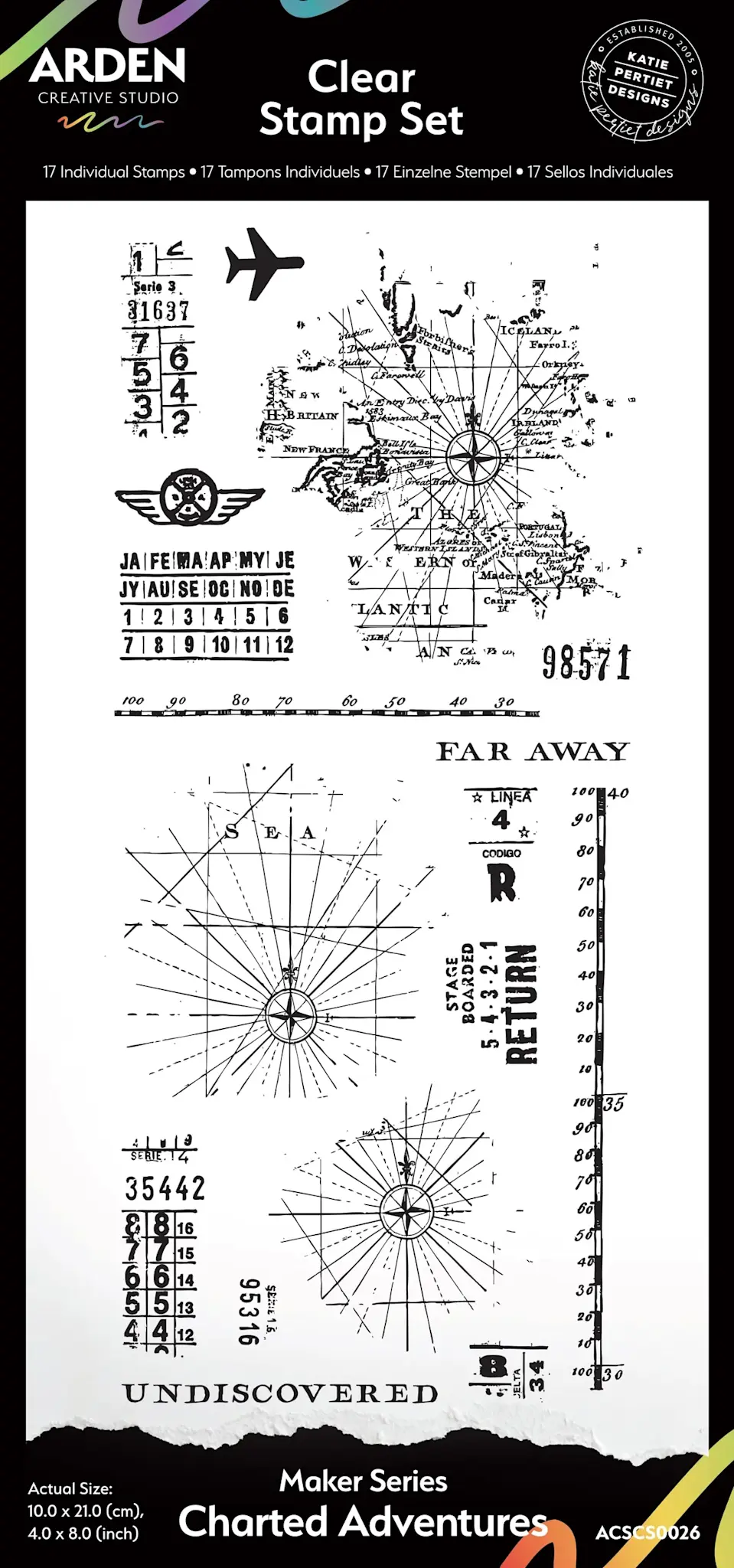 ARDEN CREATIVE STUDIO ARDEN CREATIVE STUDIO MAKER SERIES CHARTED ADVENTURES 4x8 CLEAR STAMP SET